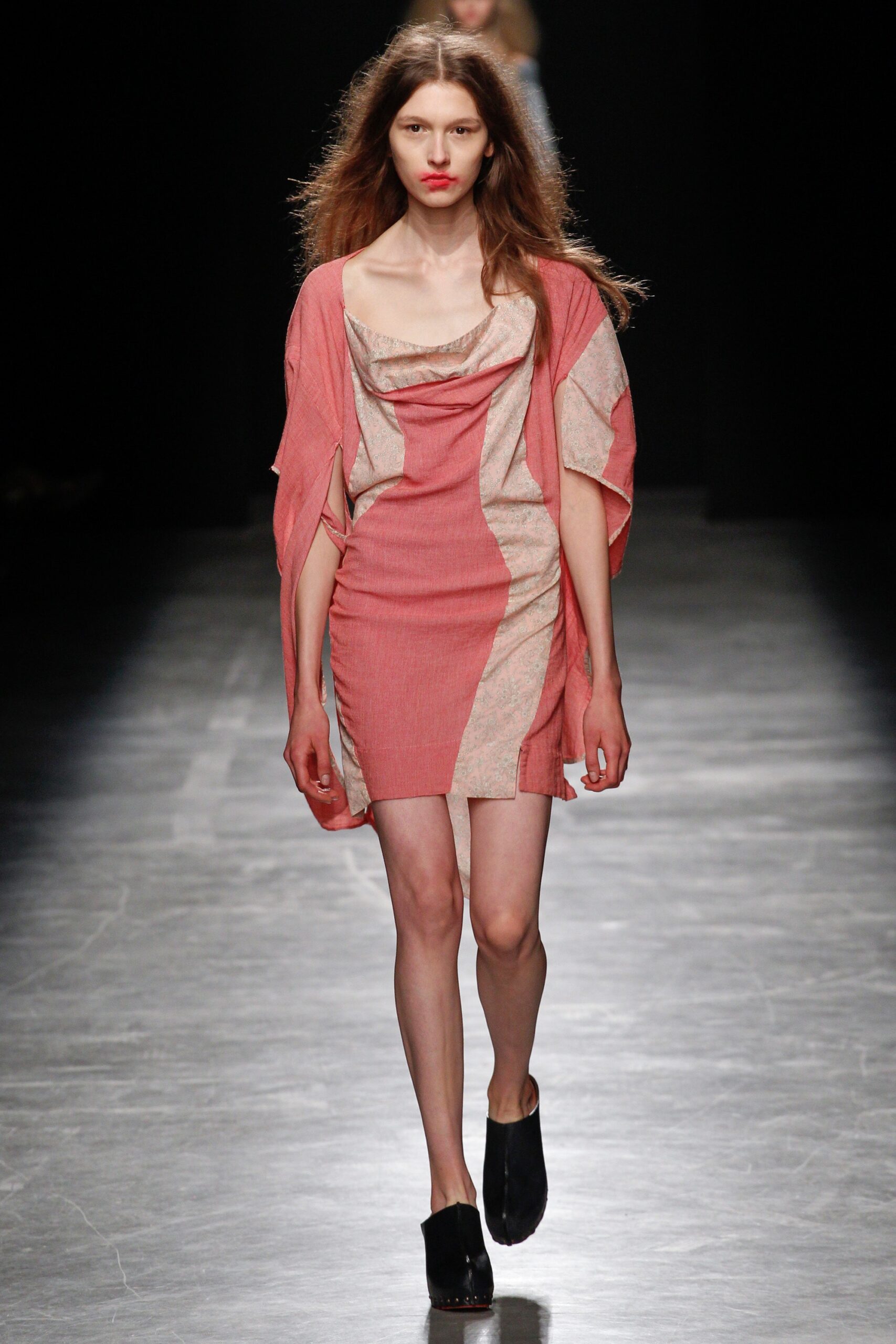 pink and beige color-blocked dress