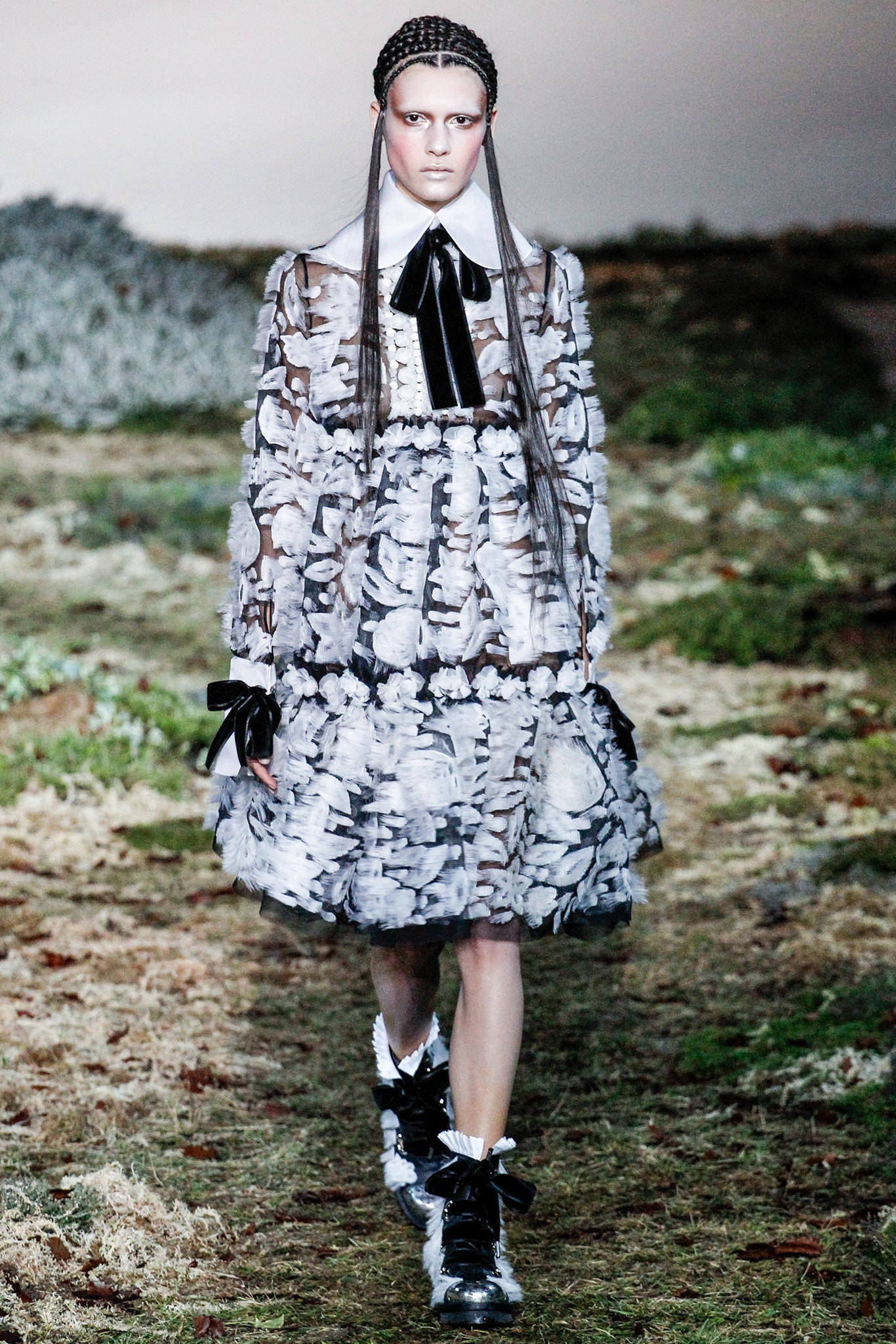 black and white sheer pleated dress