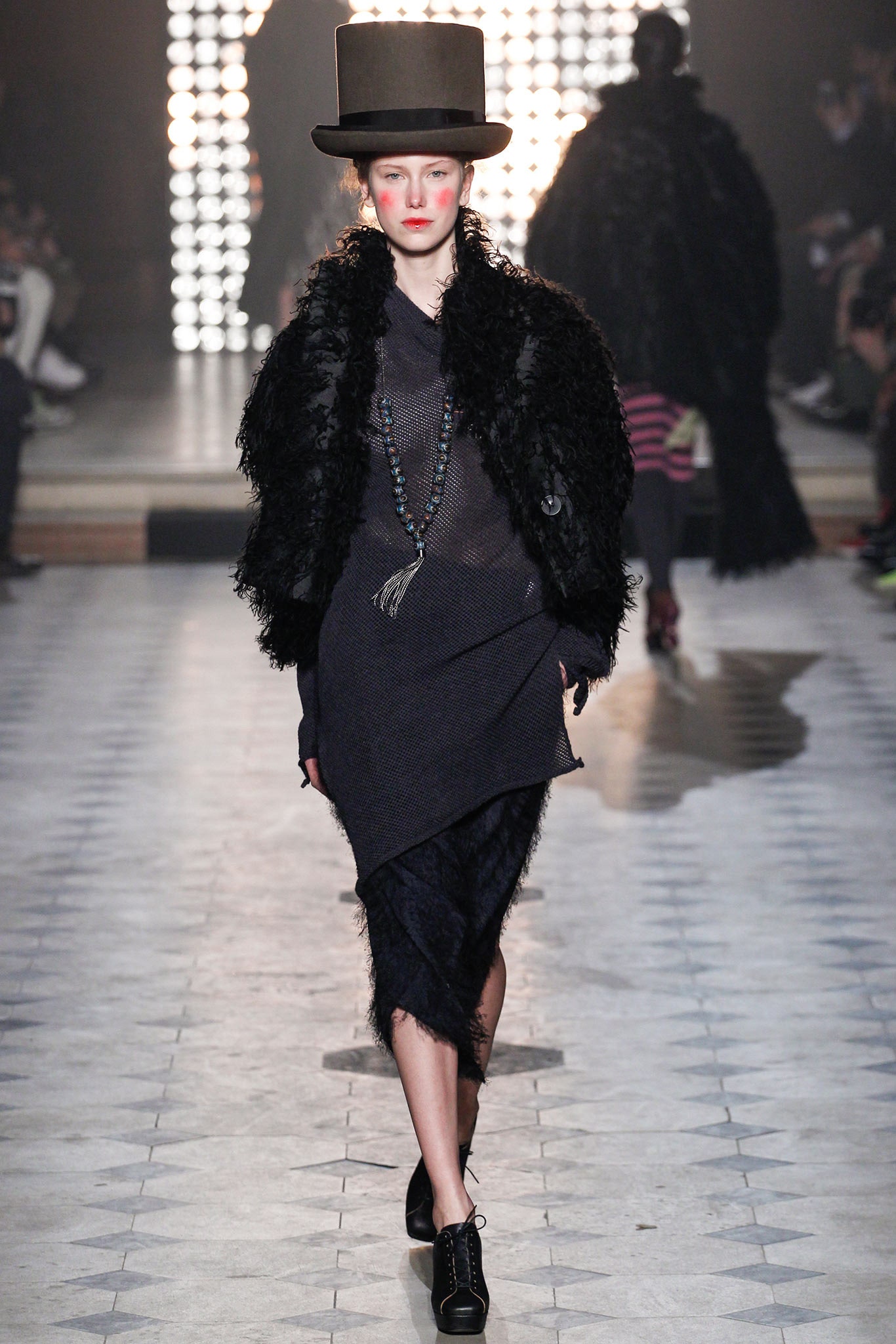black asymmetric midi dress with oversized coat
