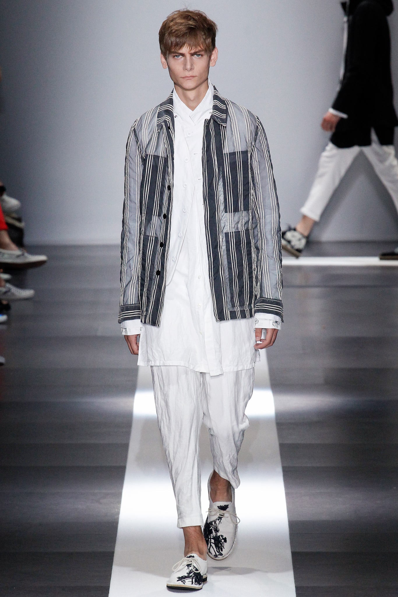 relaxed striped jacket with white shirt