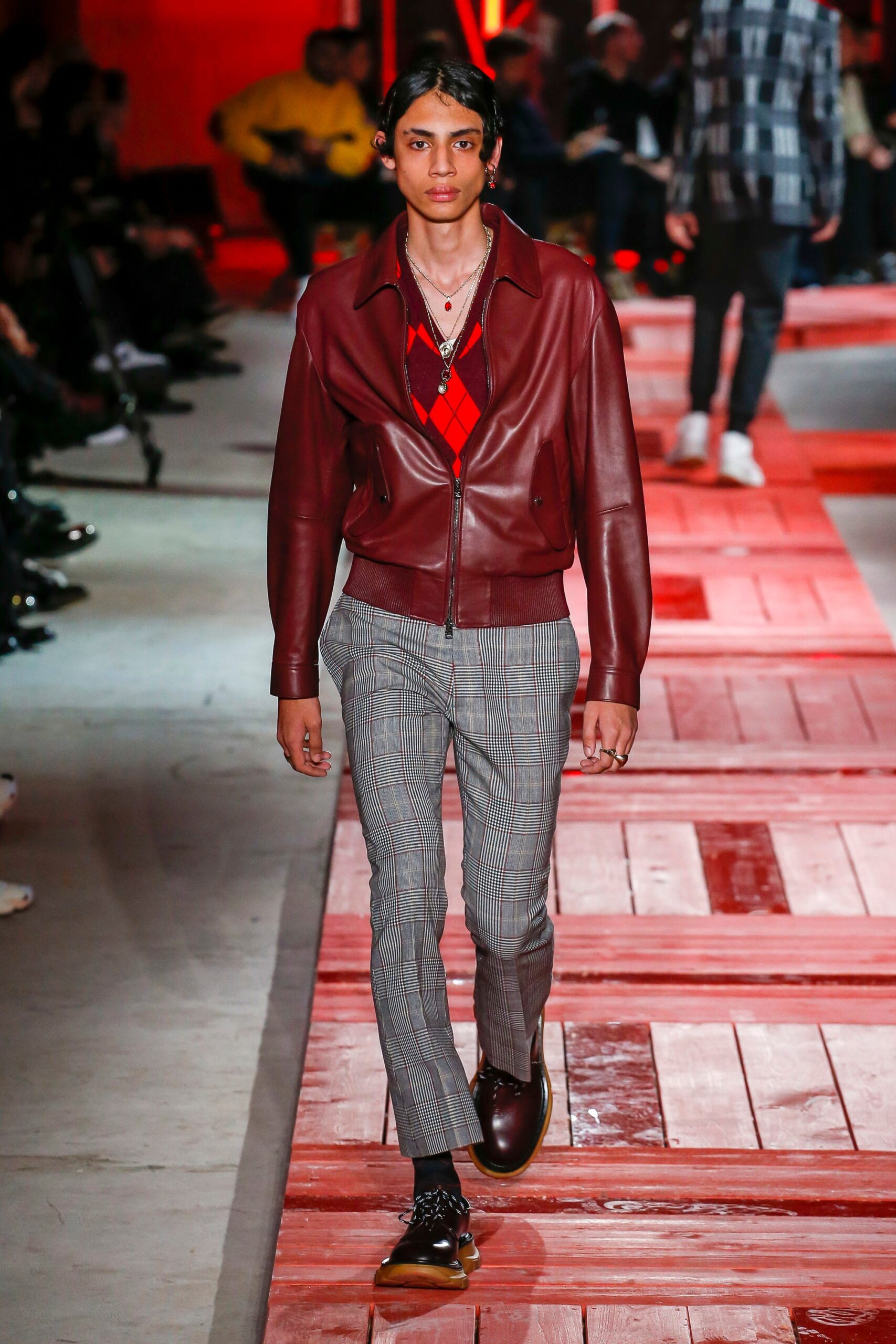 brown leather long-sleeve collared fitted zippered jacket
