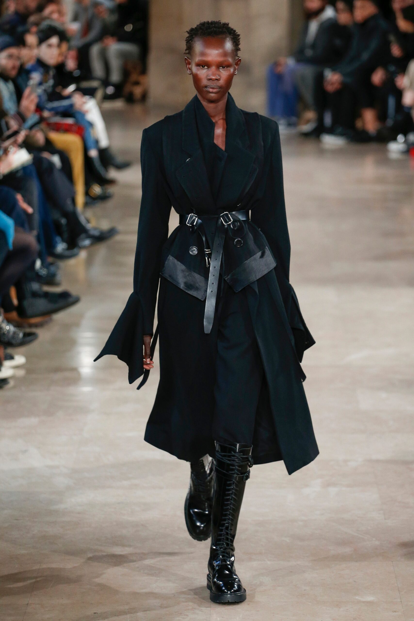 black fitted coat with boots