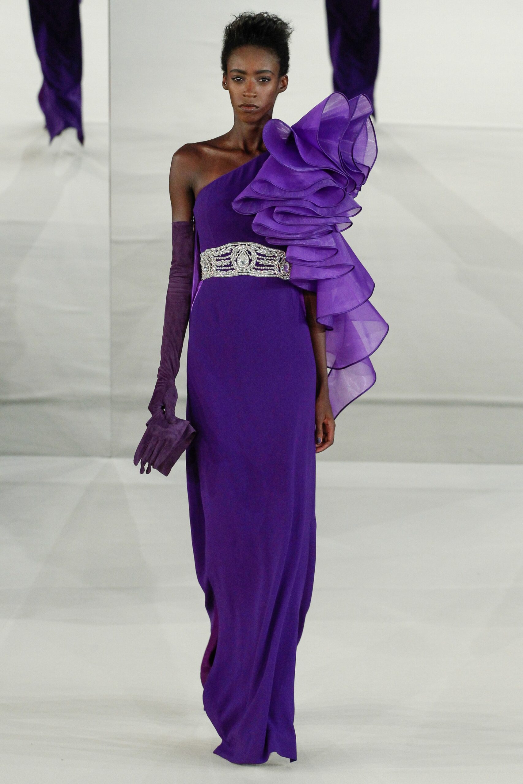 purple silk fitted gown