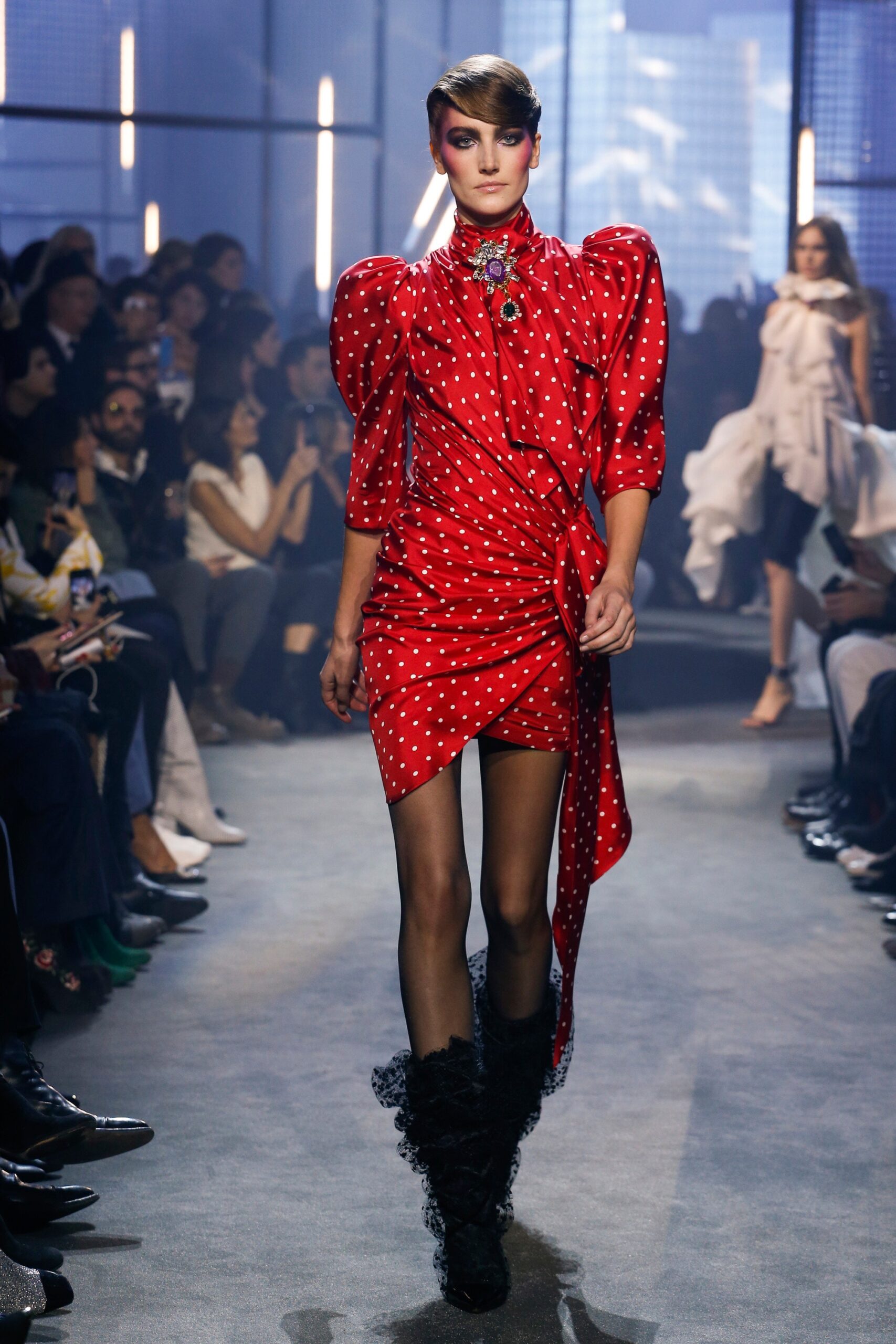red polka-dot fitted dress