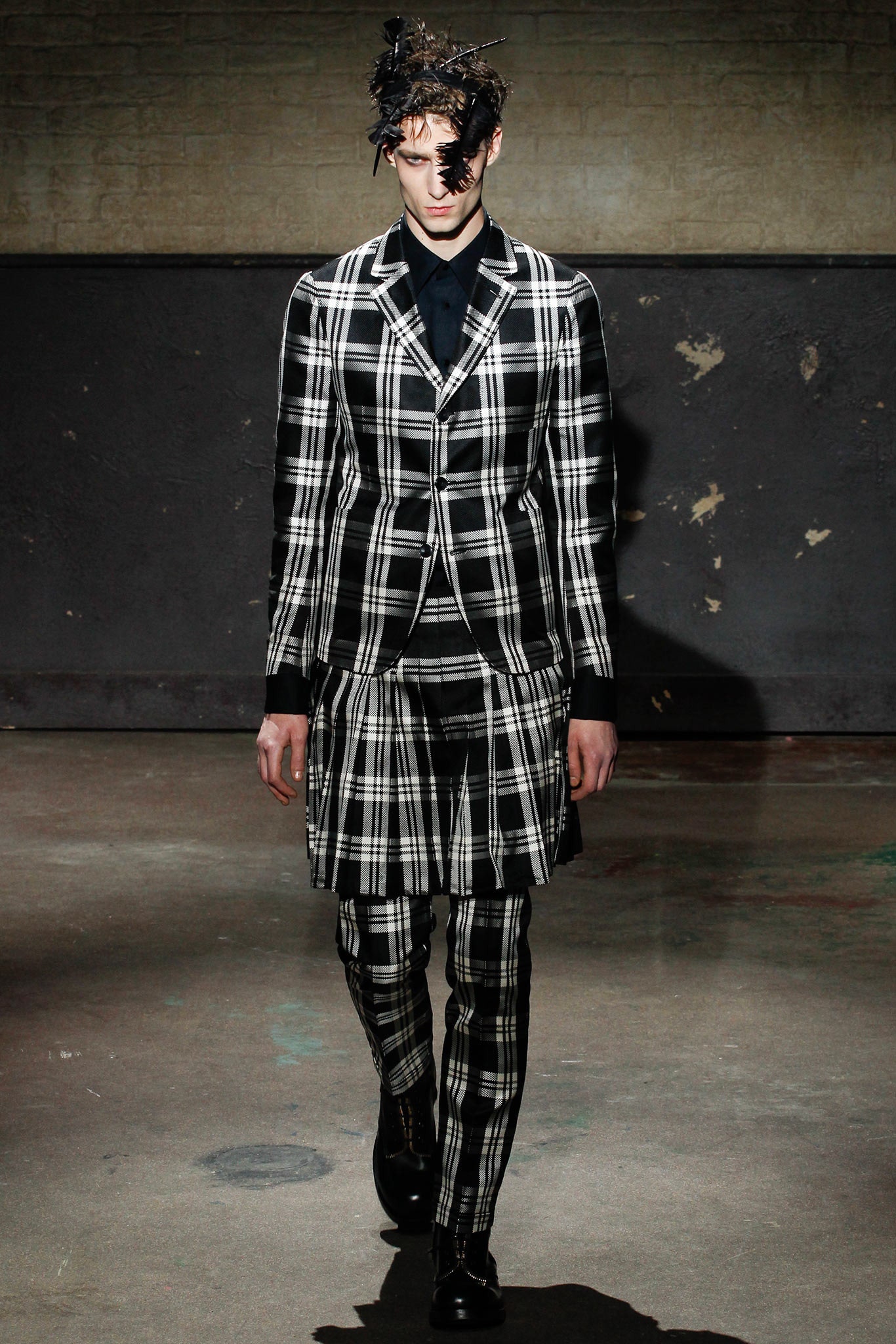 black and white checked suit