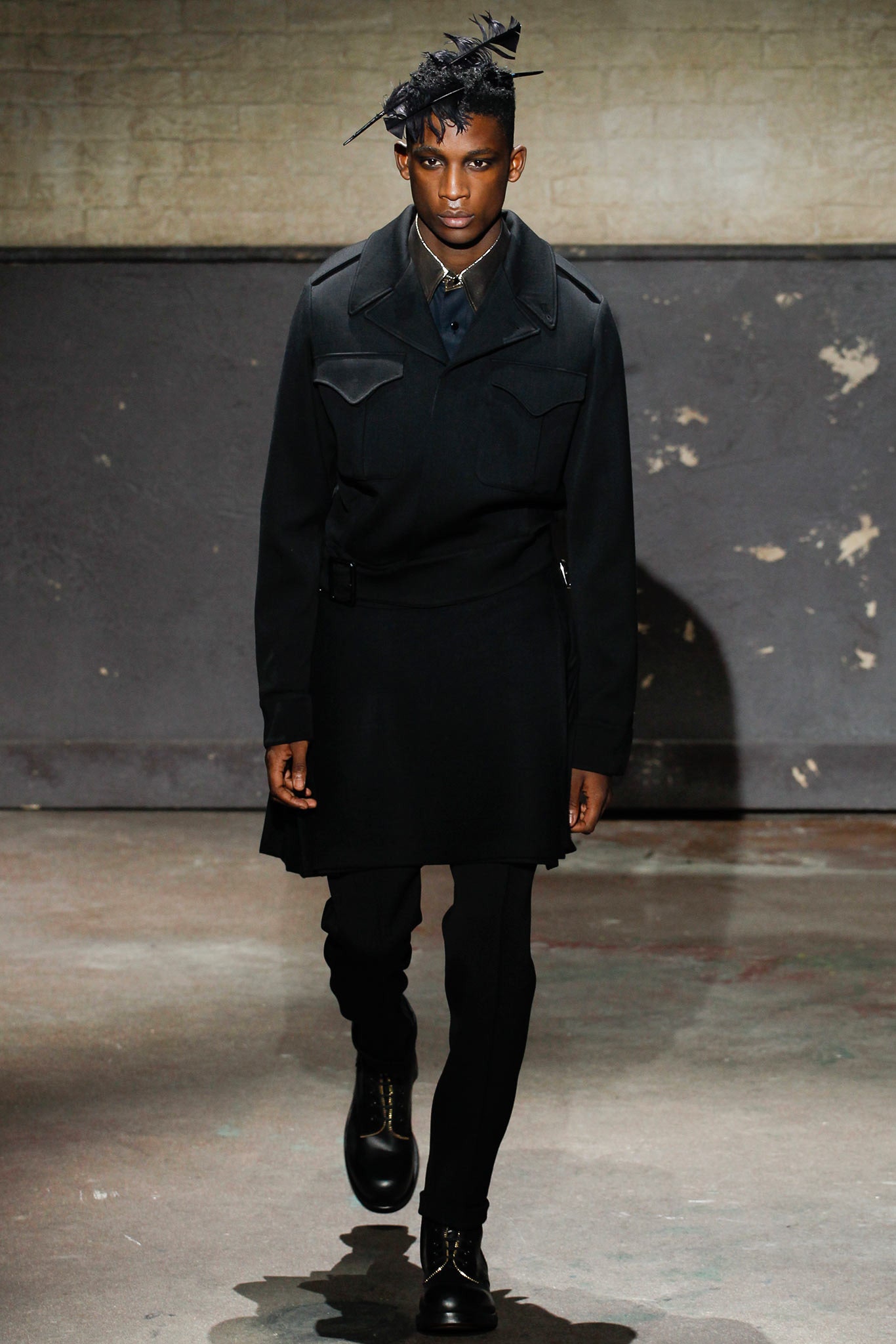 black fitted coat and pants