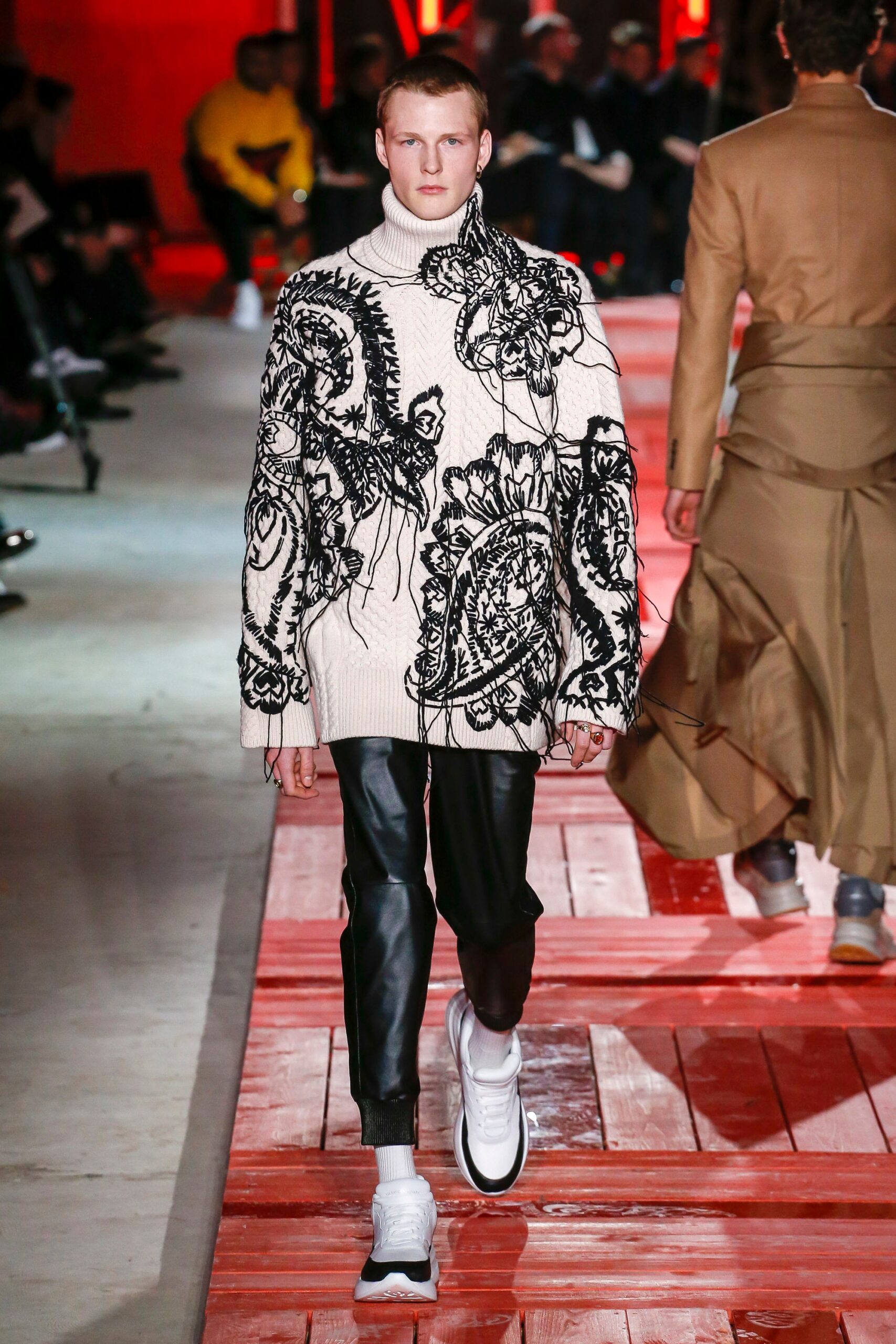 white wool long-sleeve turtleneck relaxed embroidered sweater