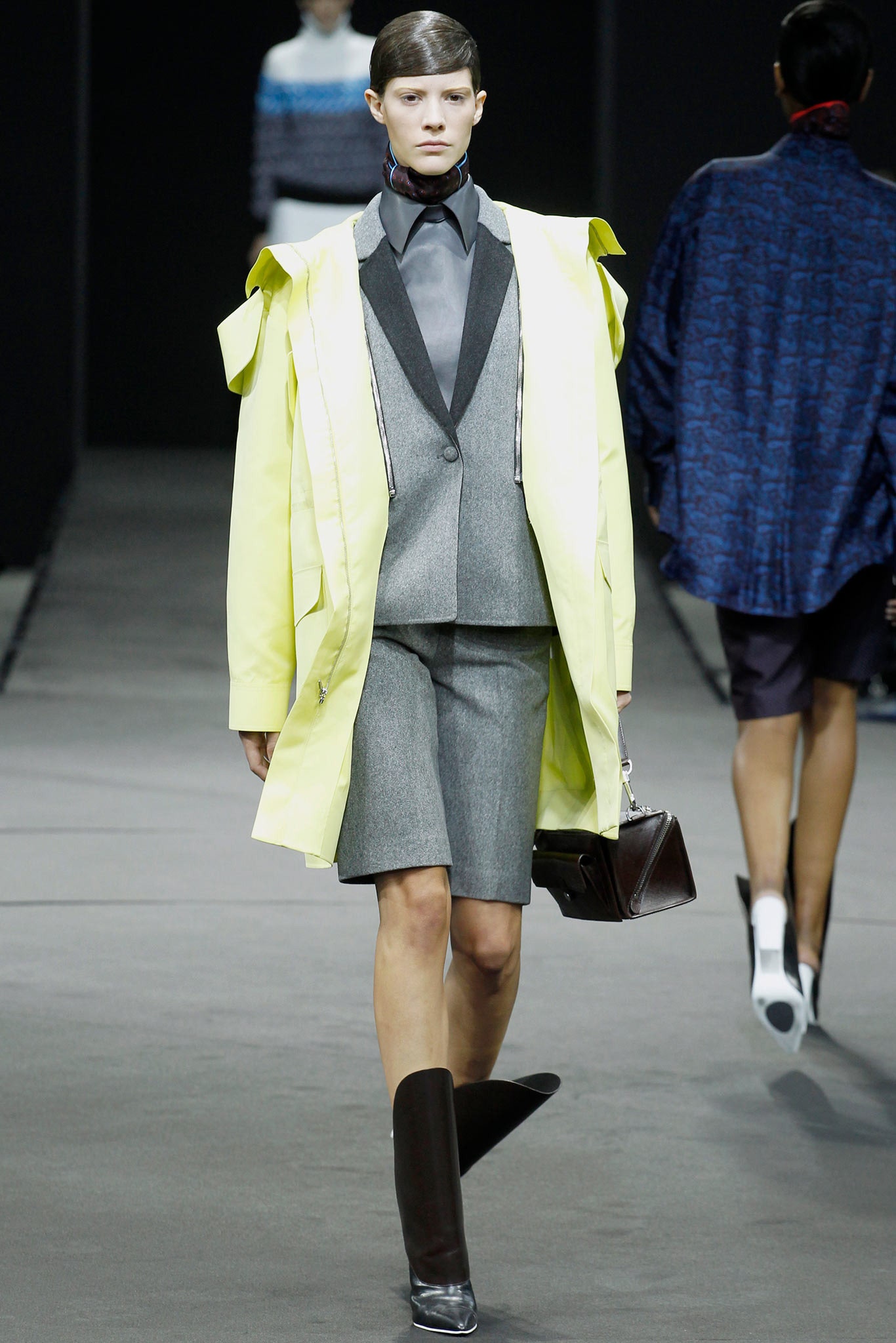 yellow long-sleeve collared relaxed zippered coat