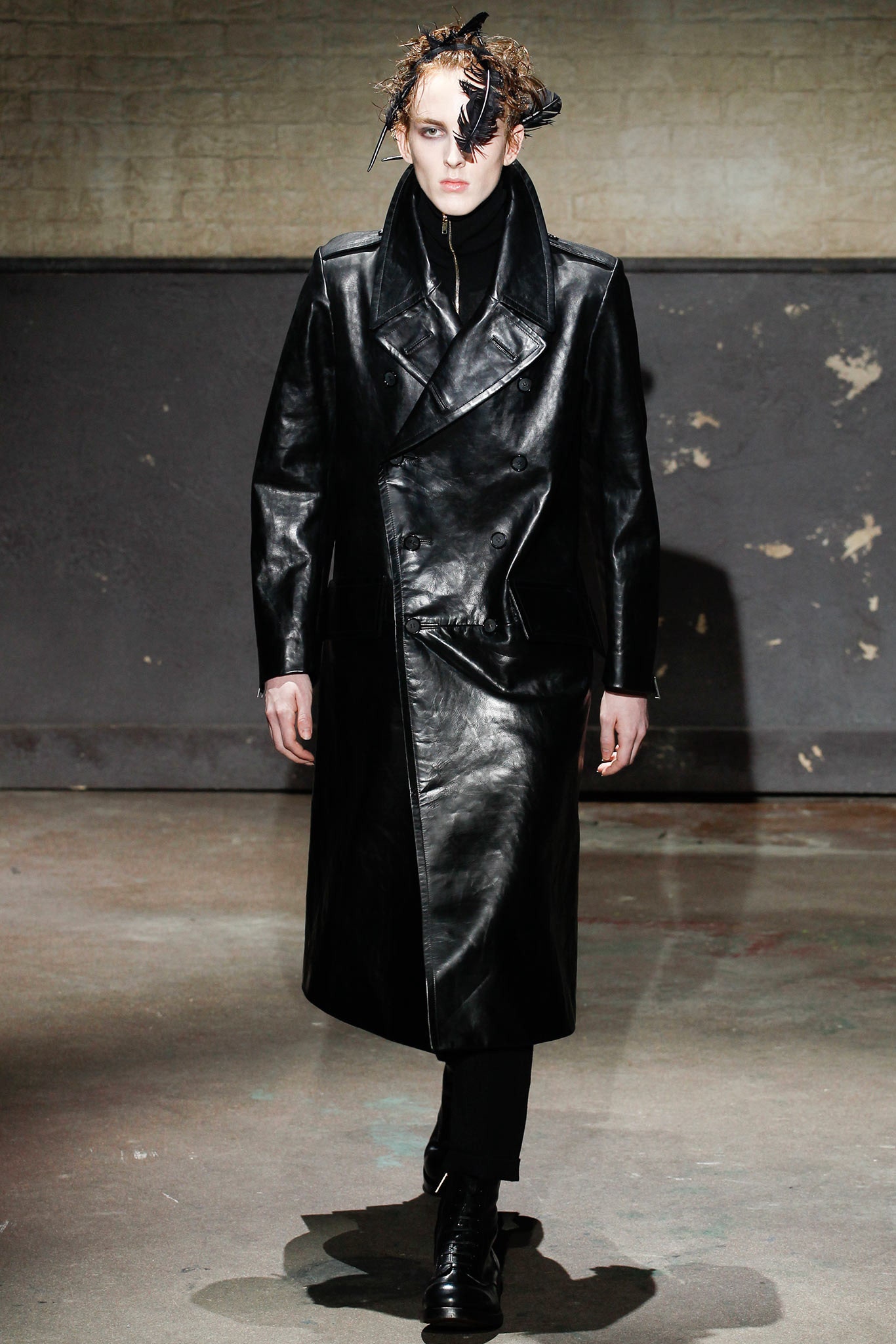 black leather coat with slim pants