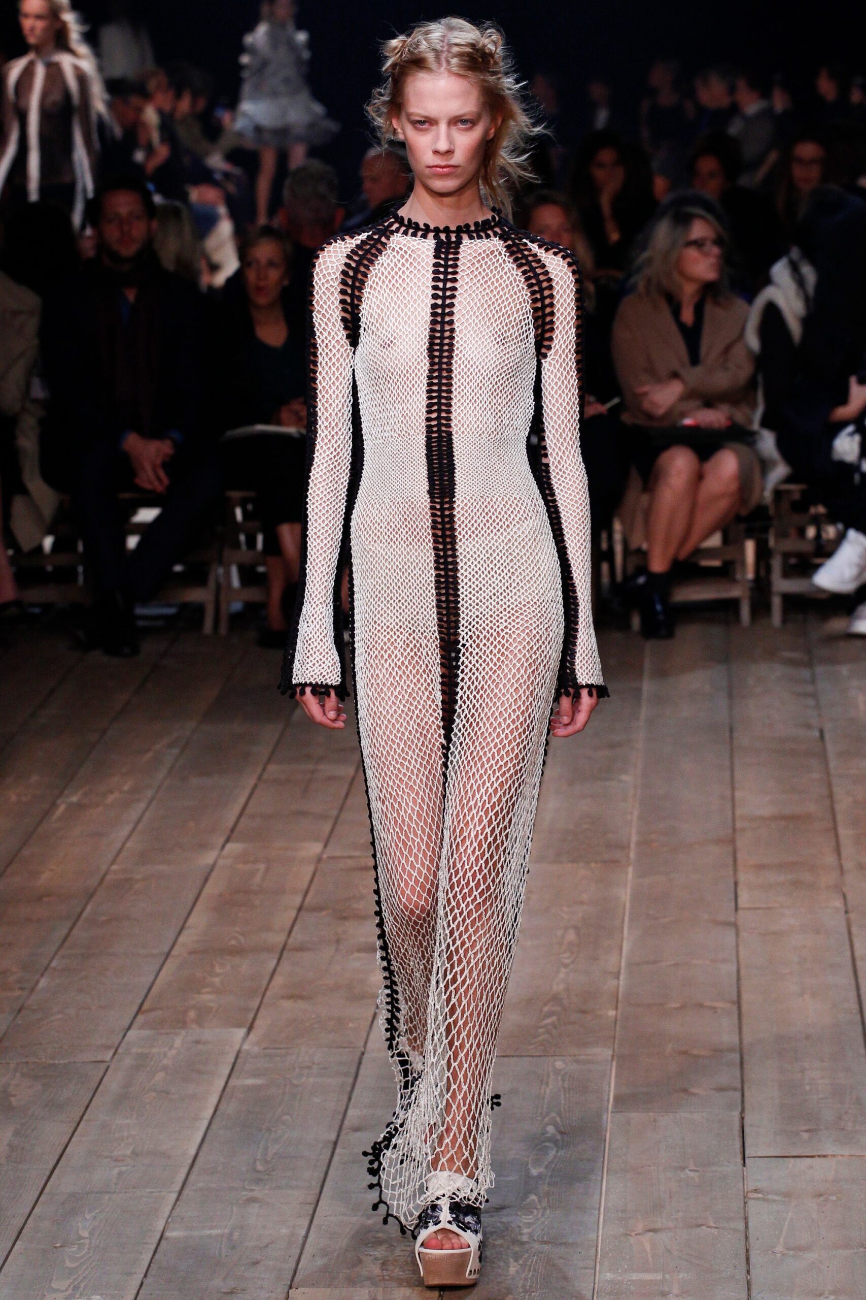 white and black mesh dress