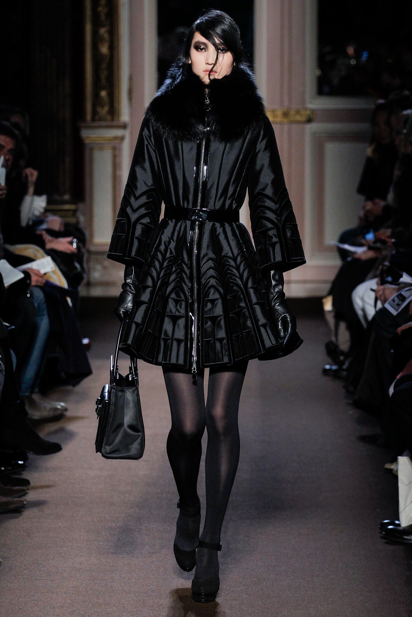 black silk pleated coat
