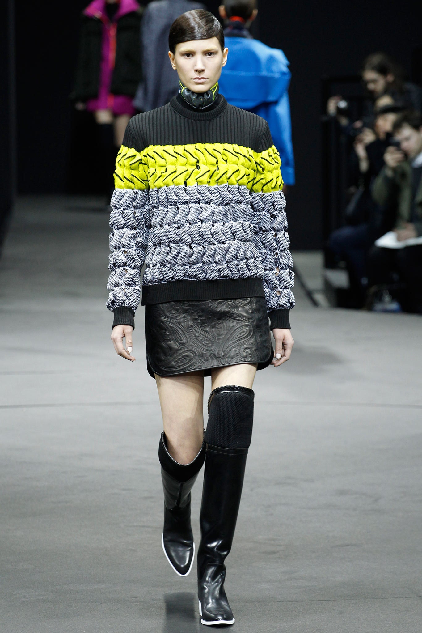 black knit long-sleeve high-neck fitted layered sweater