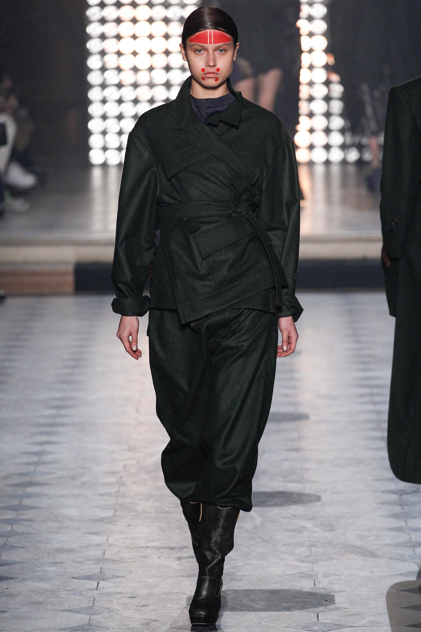 green wool jacket and pants