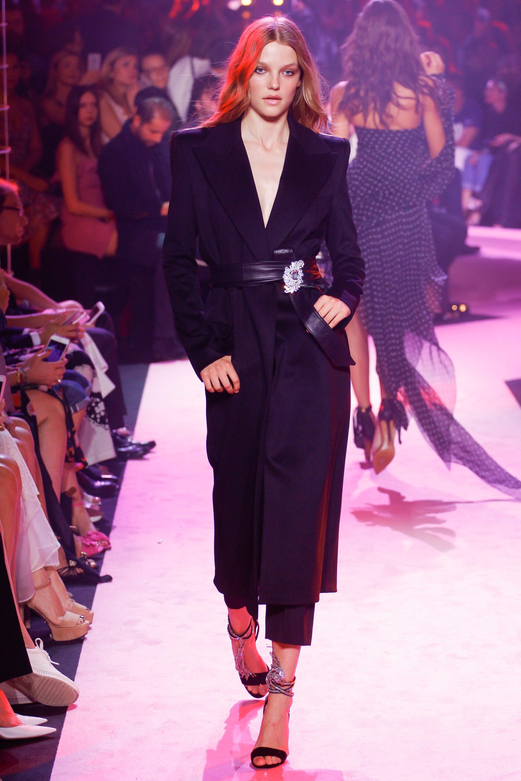 black silk belted midi dress