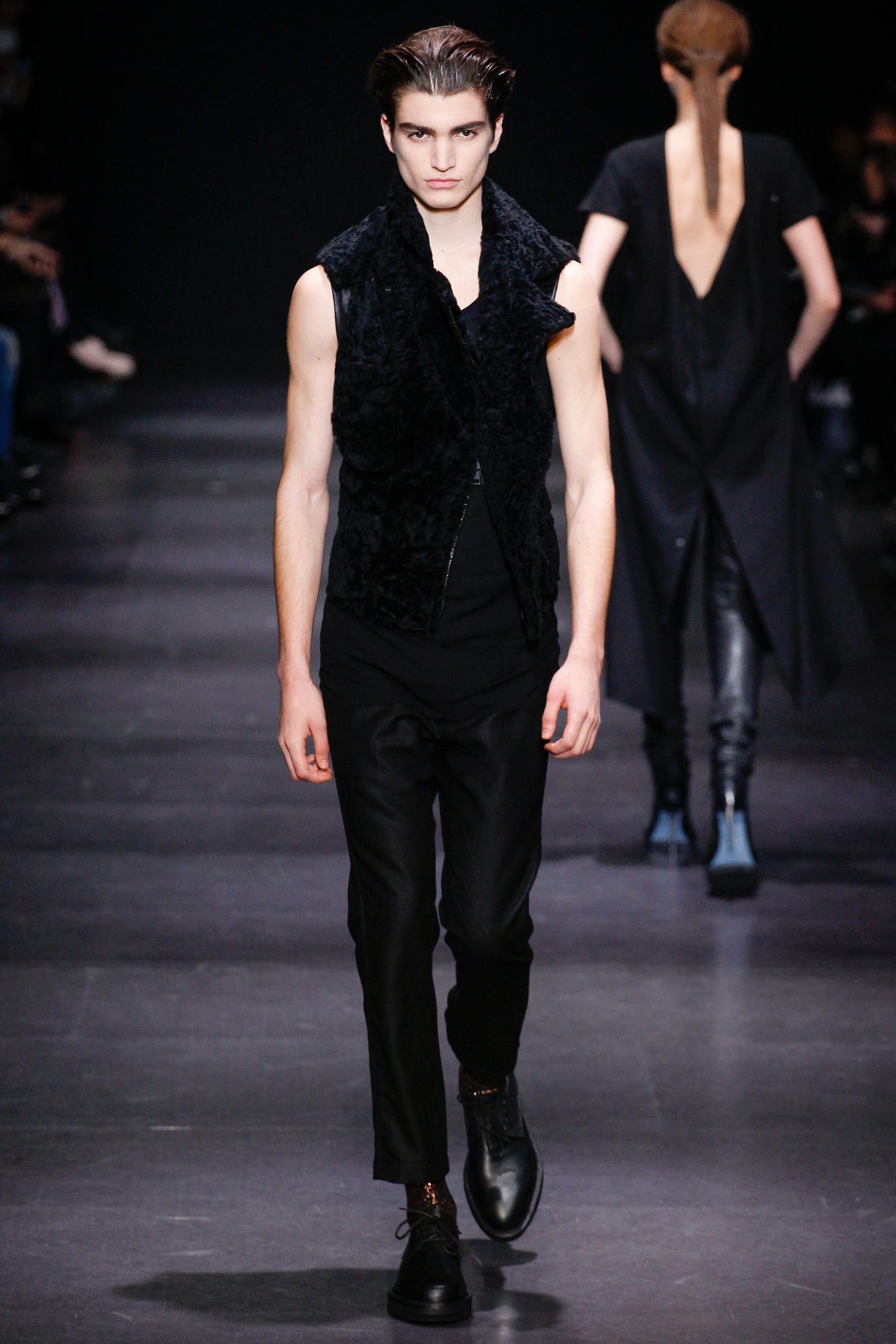 black velvet fitted vest and slim pants