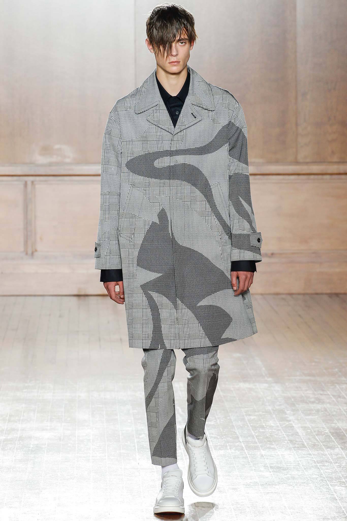 gray wool long-sleeve collared relaxed printed coat