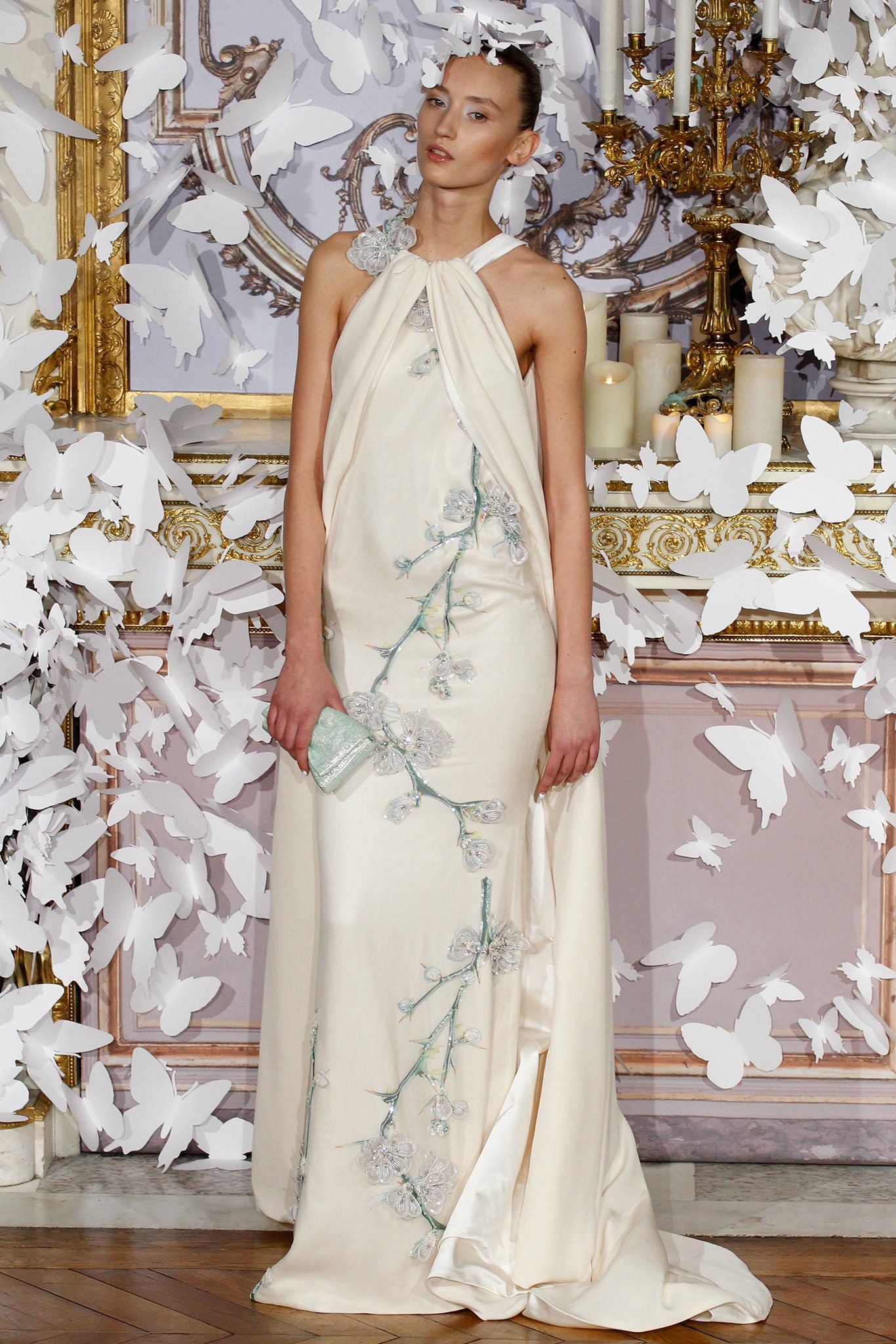 ivory silk embroidered gown