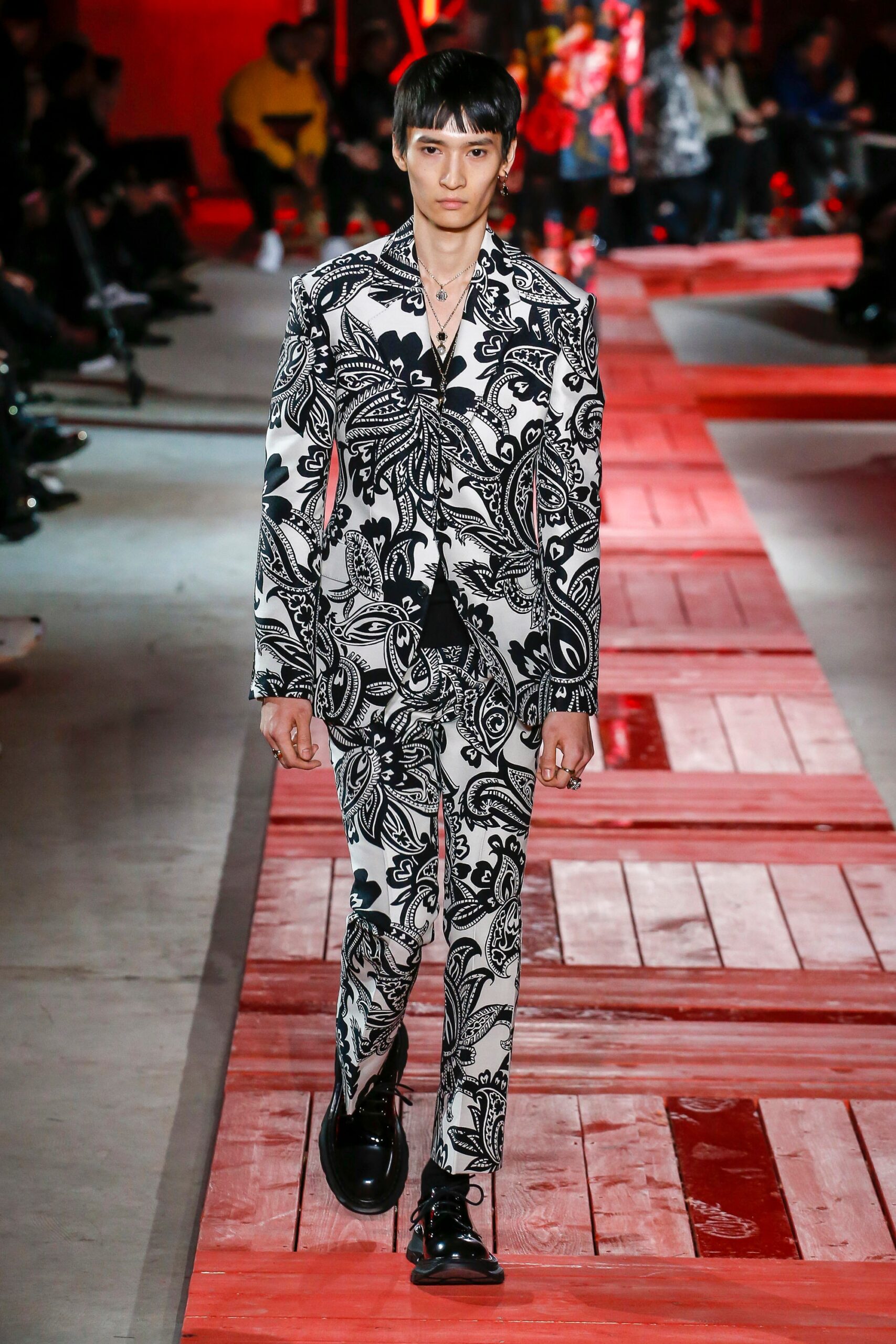 black and white printed suit