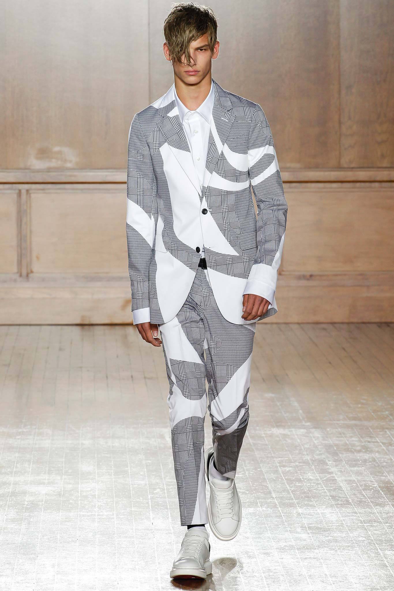 white and gray printed suit