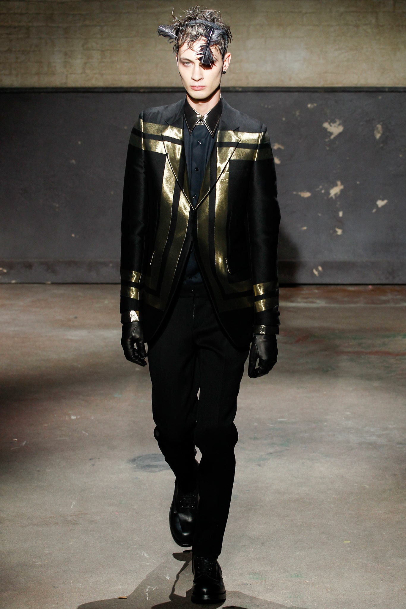 black leather blazer with gold accents