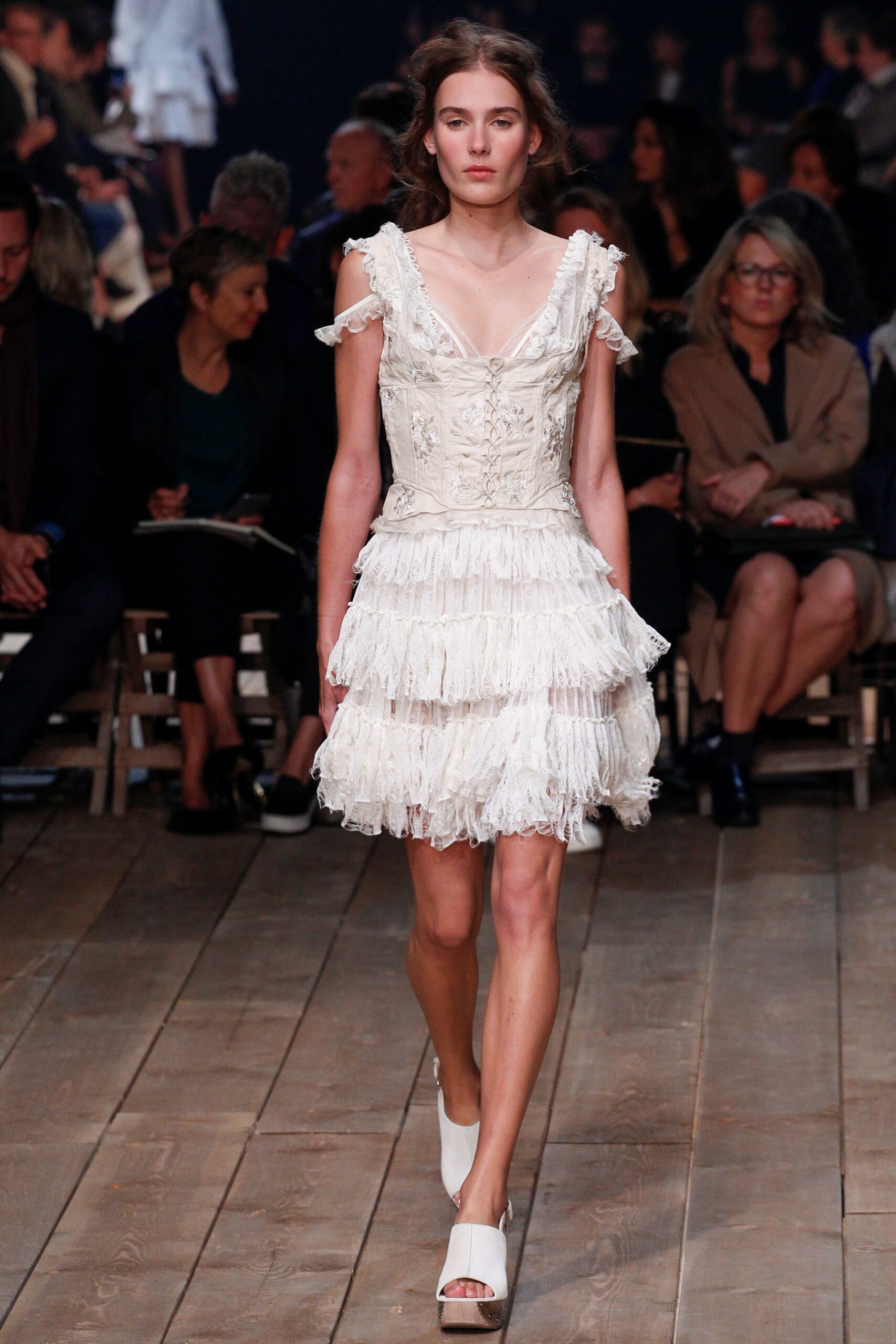 white ruffled mini dress