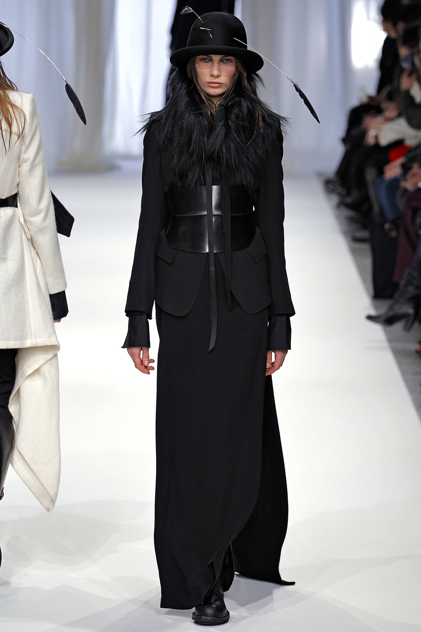 black fitted gown with hat