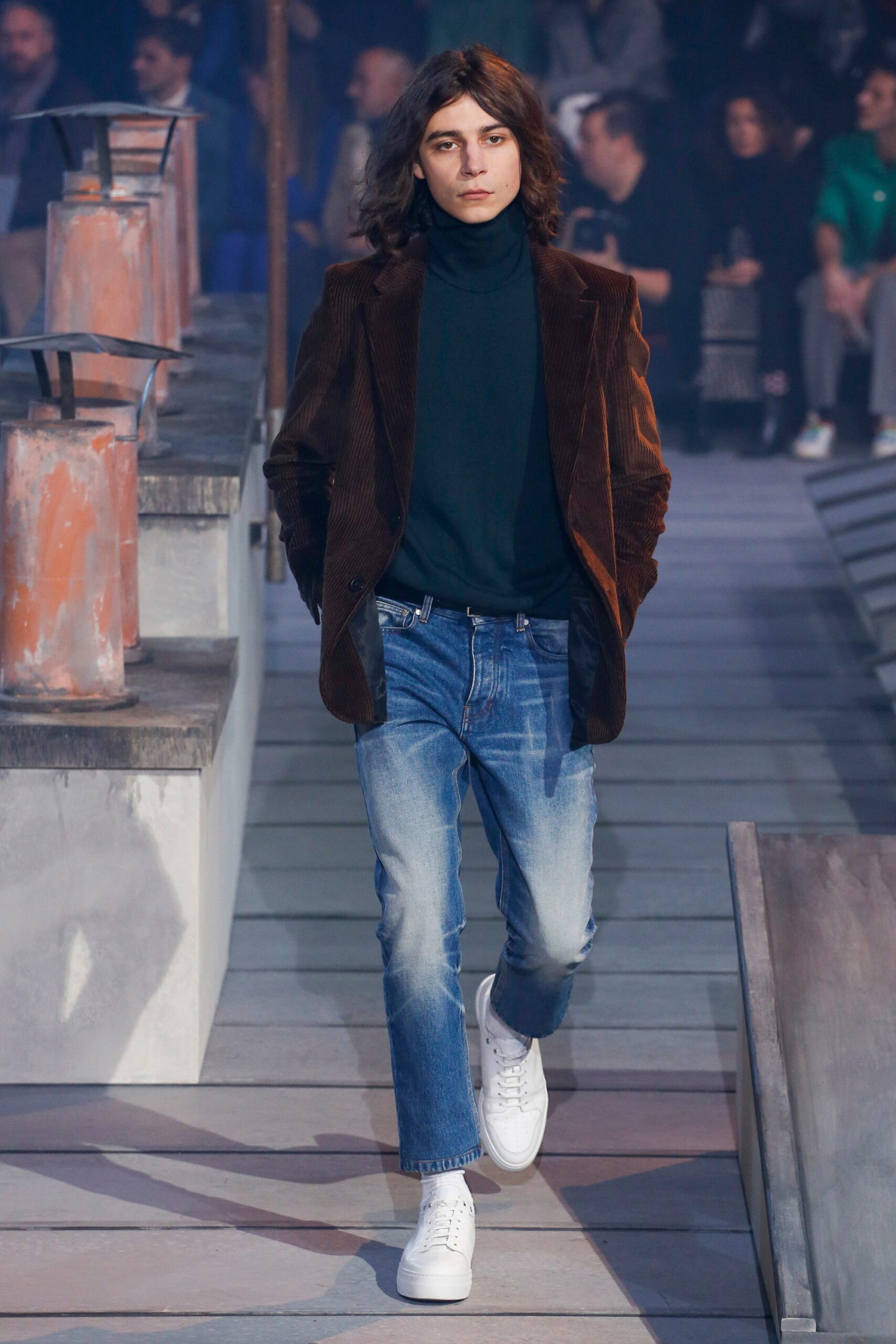 brown velvet blazer with black turtleneck