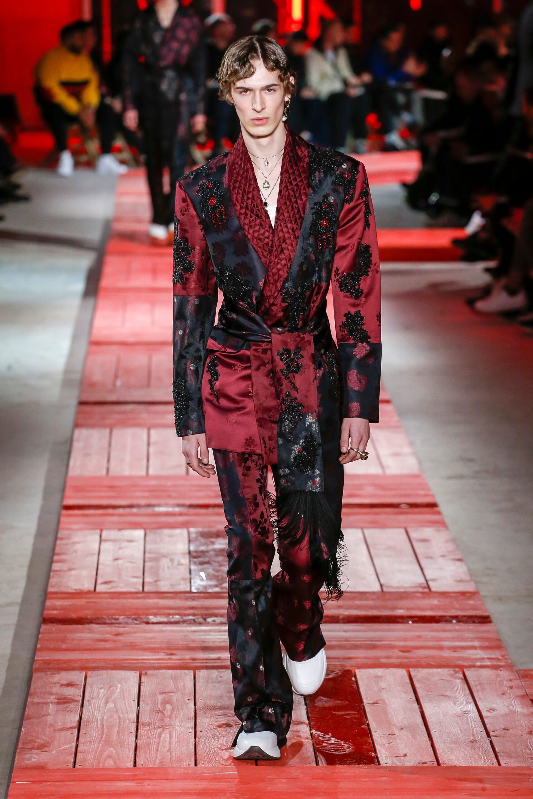 red and black embroidered suit