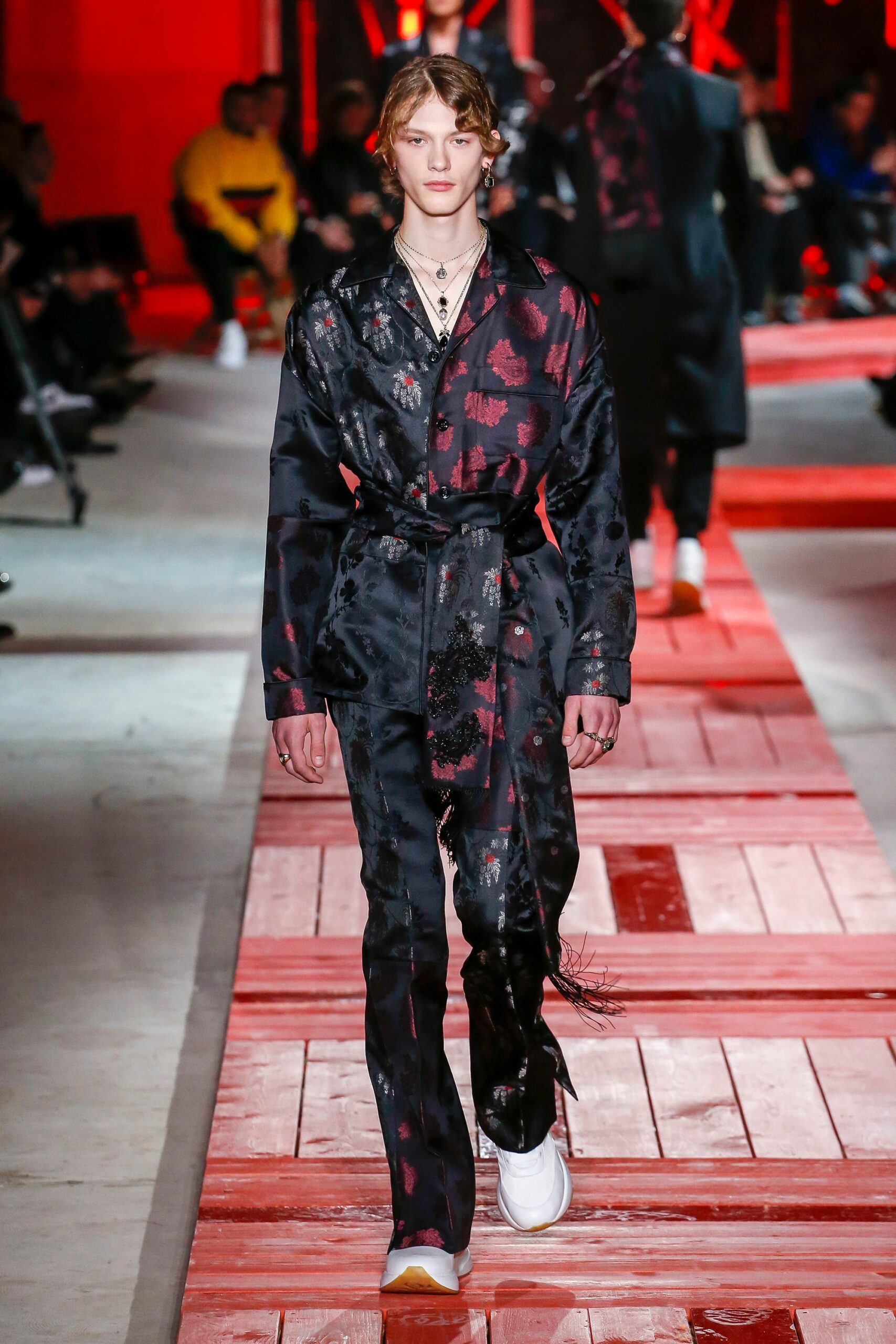 black and red printed suit