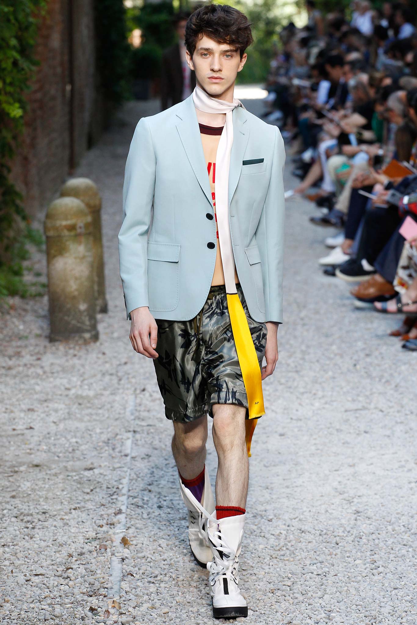blue tailored blazer with cargo shorts