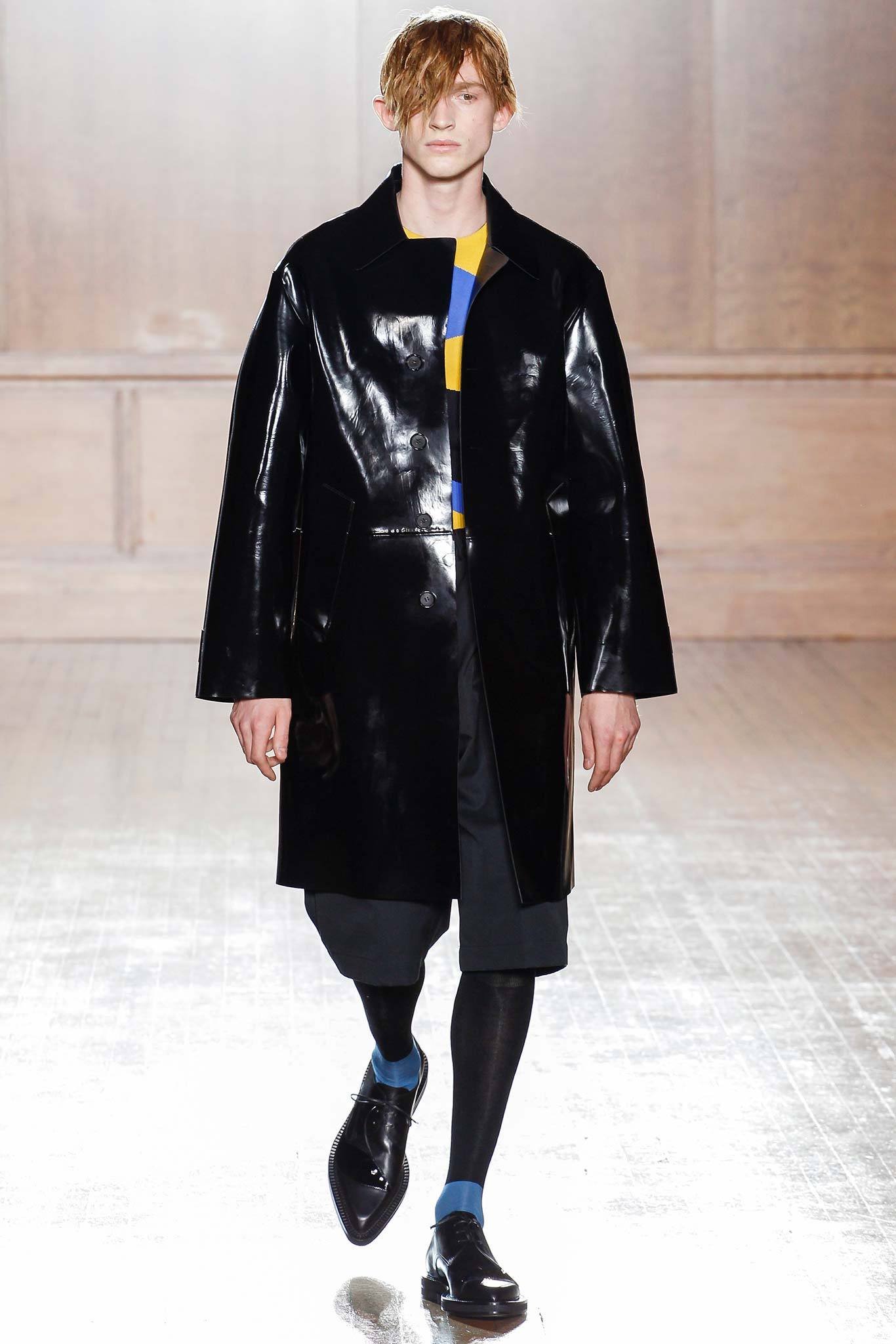 black vinyl coat with blue top