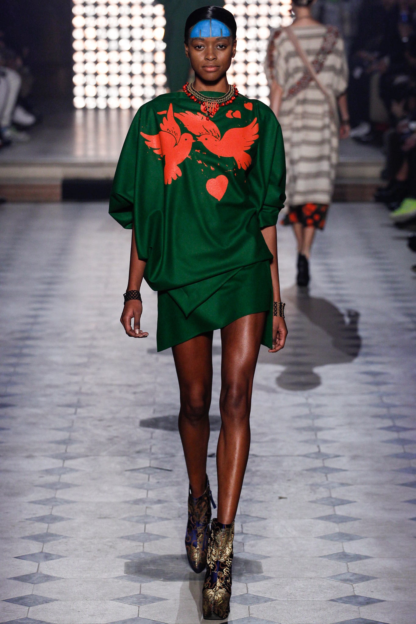 oversized green dress with printed design