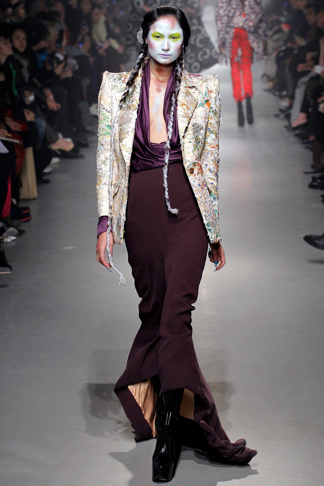 multi silk long-sleeve collared structured embroidered blazer