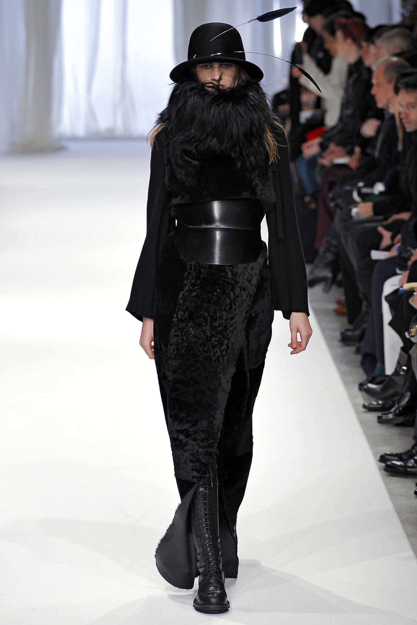black fur midi dress with hat