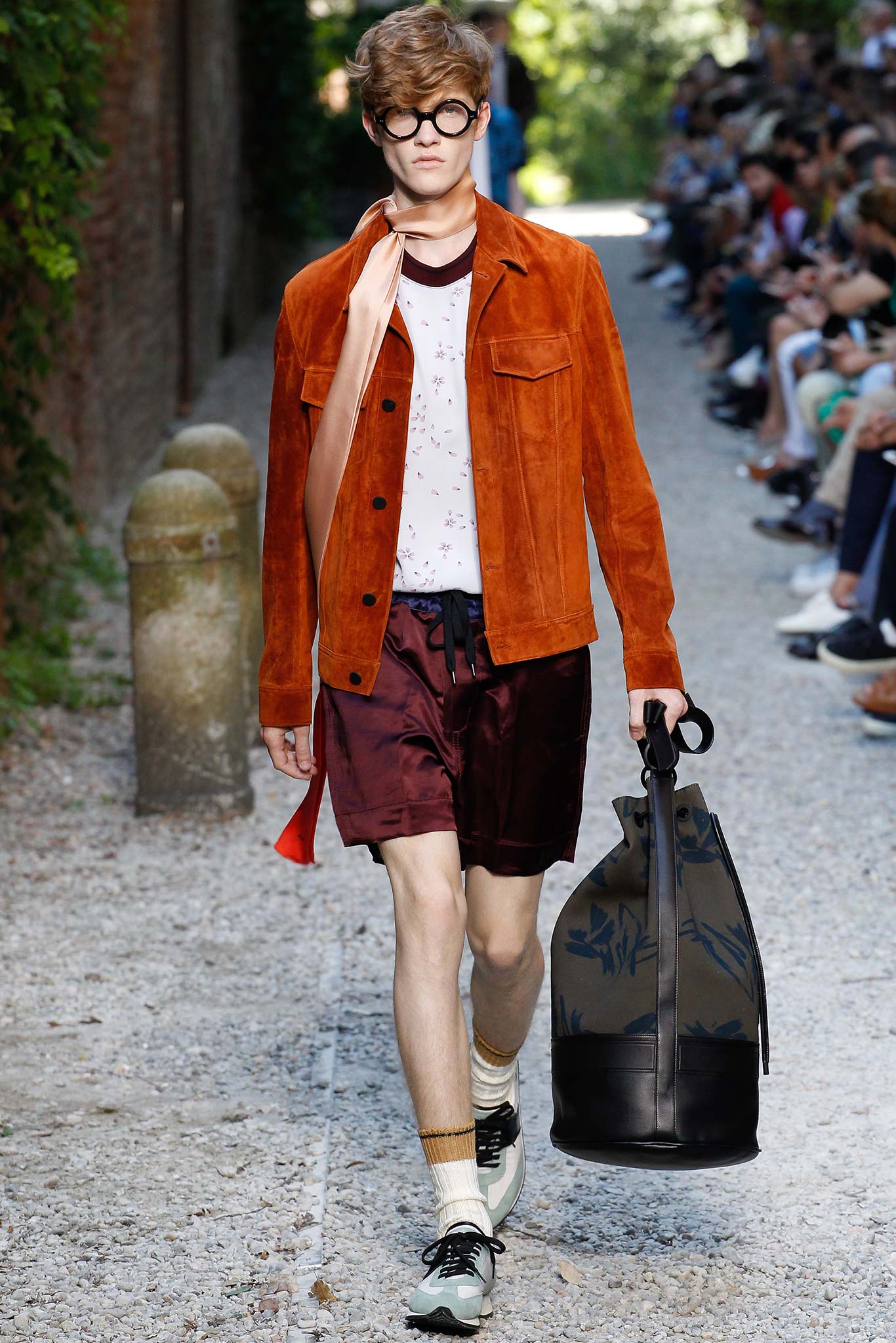 orange suede long-sleeve collared fitted buttoned jacket