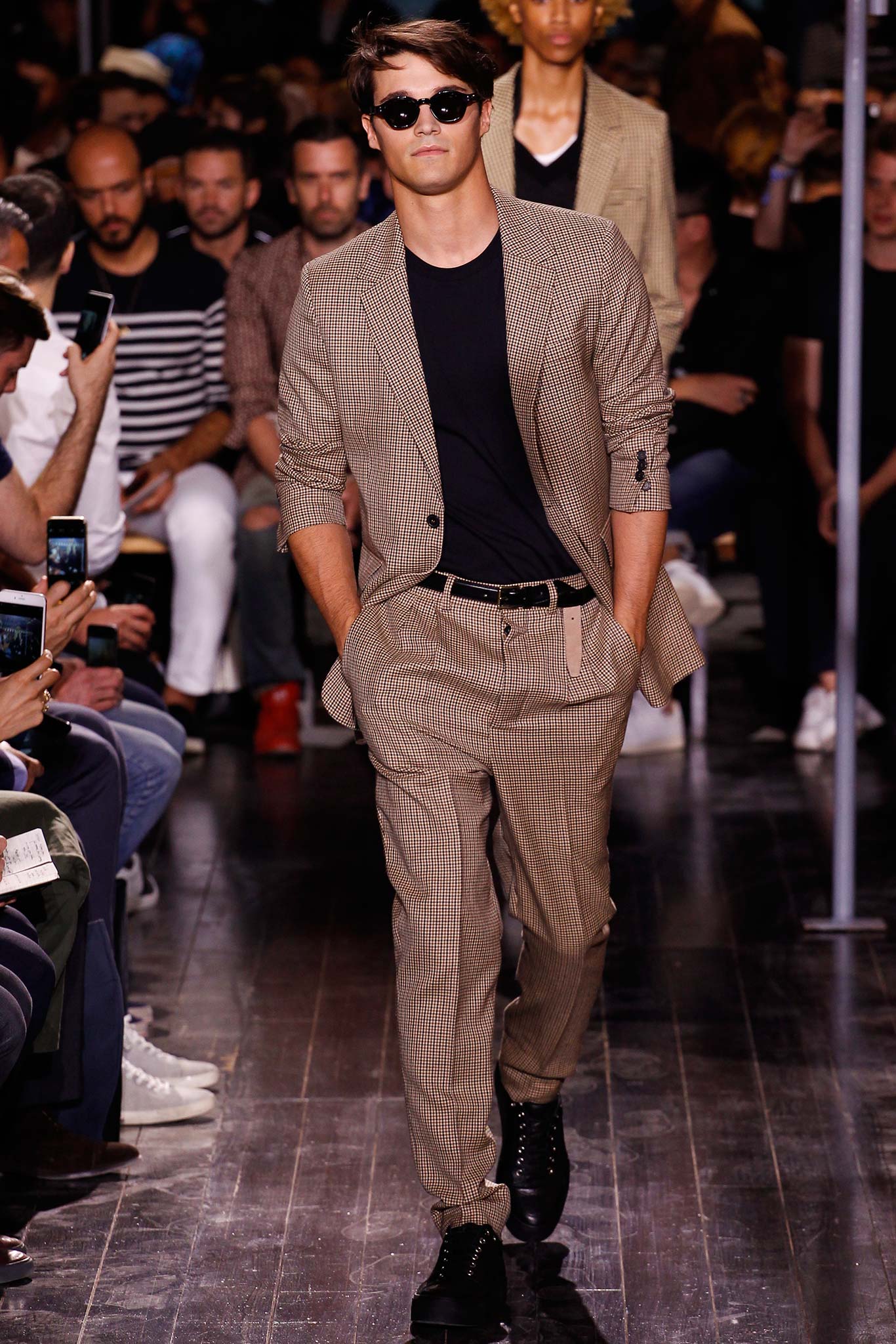 brown checked tailored suit