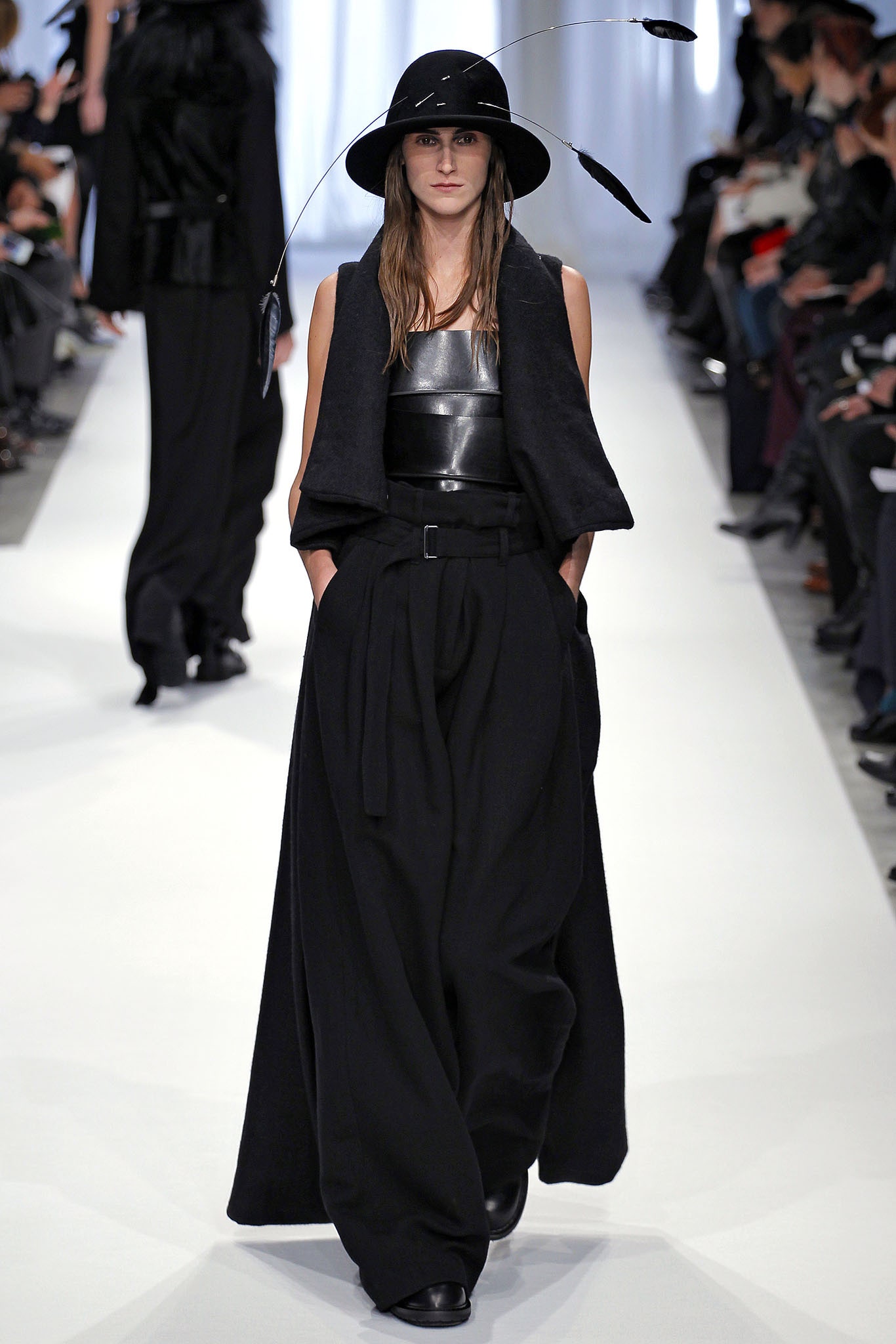 black leather fitted dress with cape