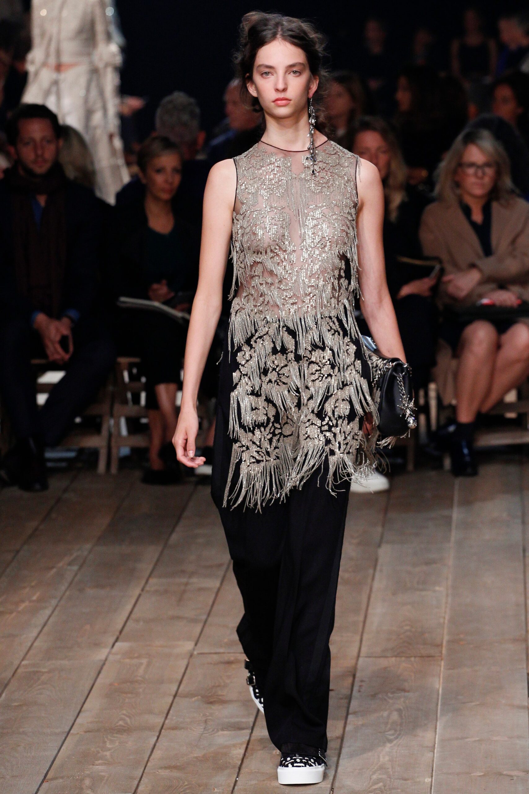 embroidered black silk top and pants