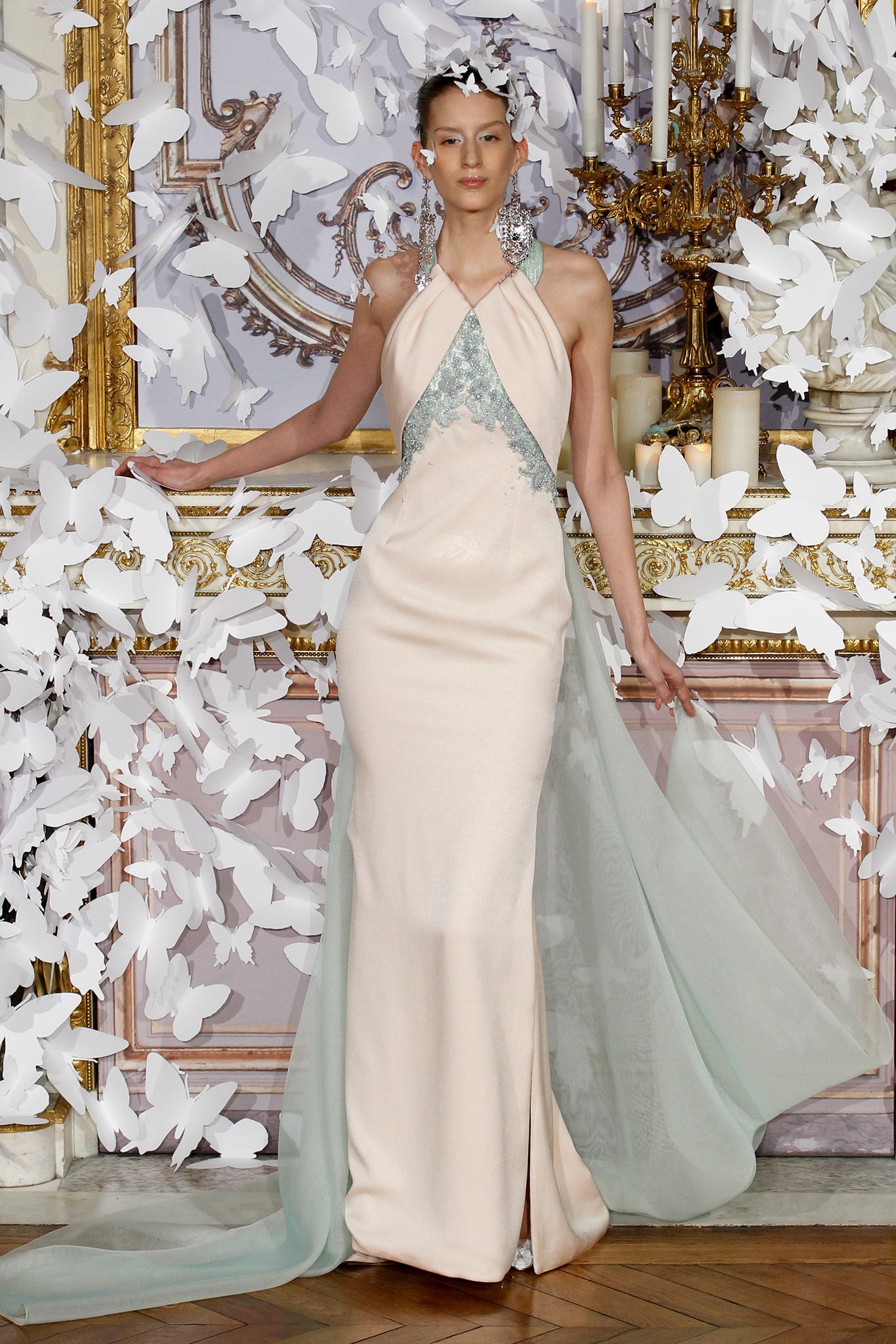 beige silk halter gown