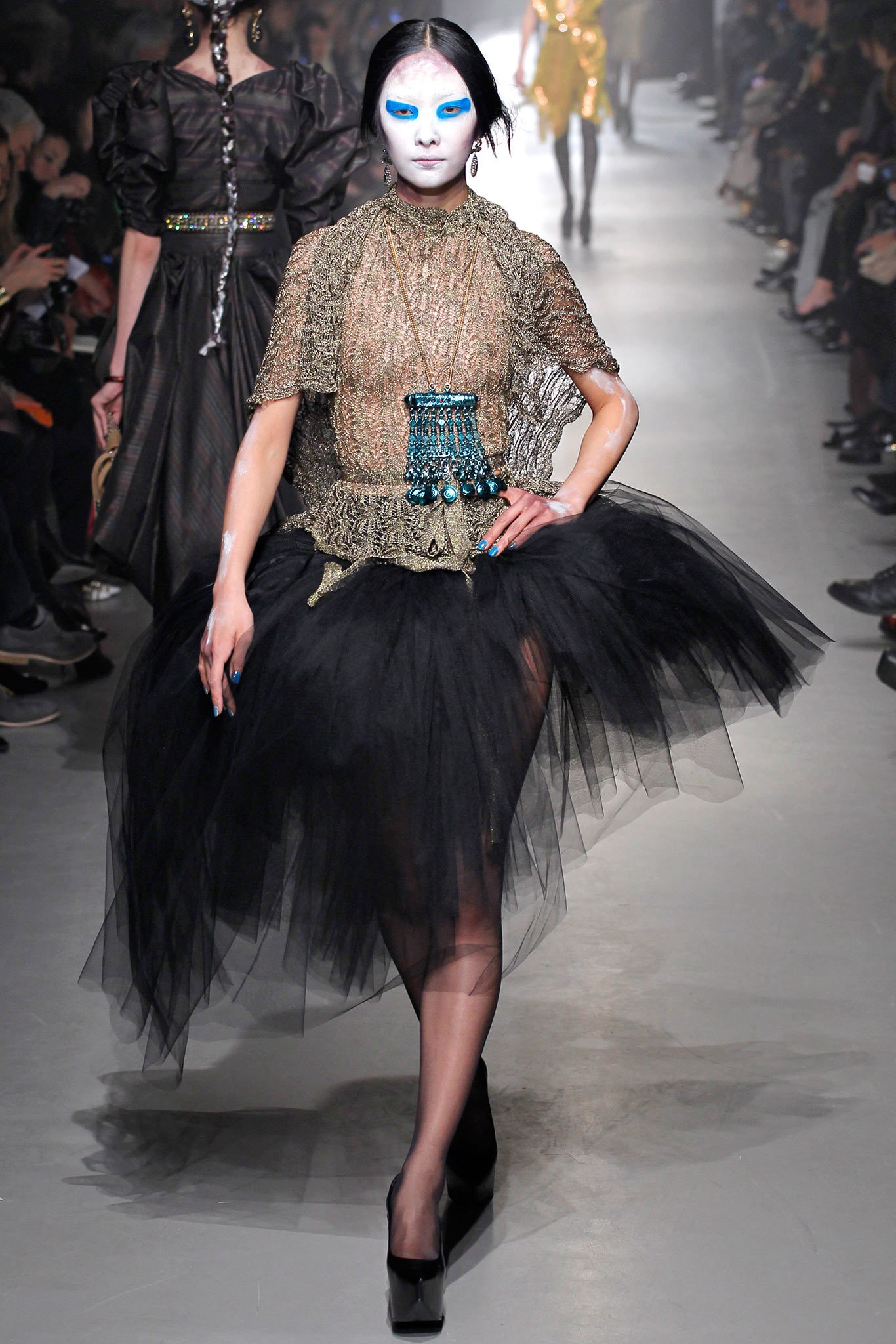 black tulle midi dress with lace top