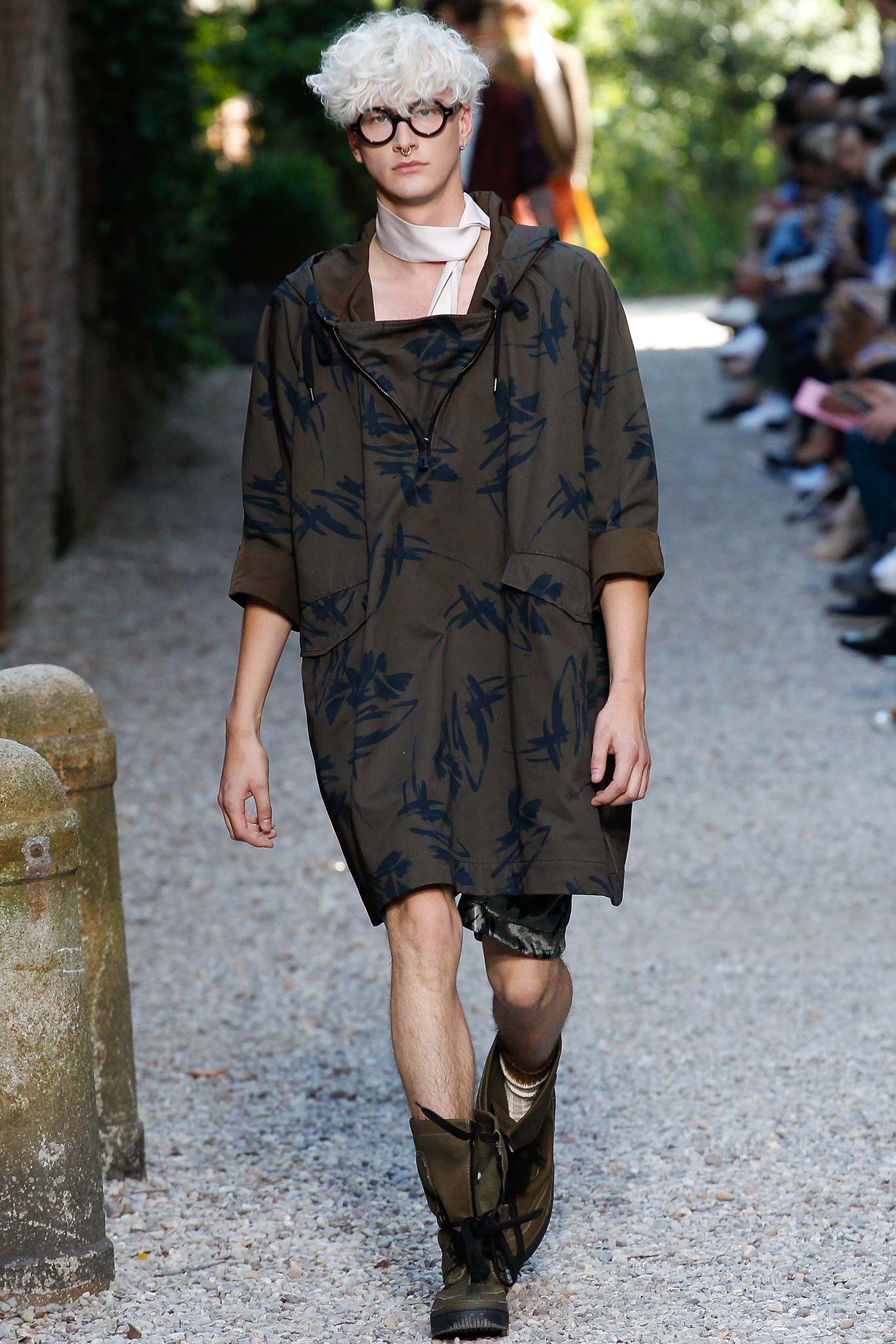 green printed relaxed coat with shorts