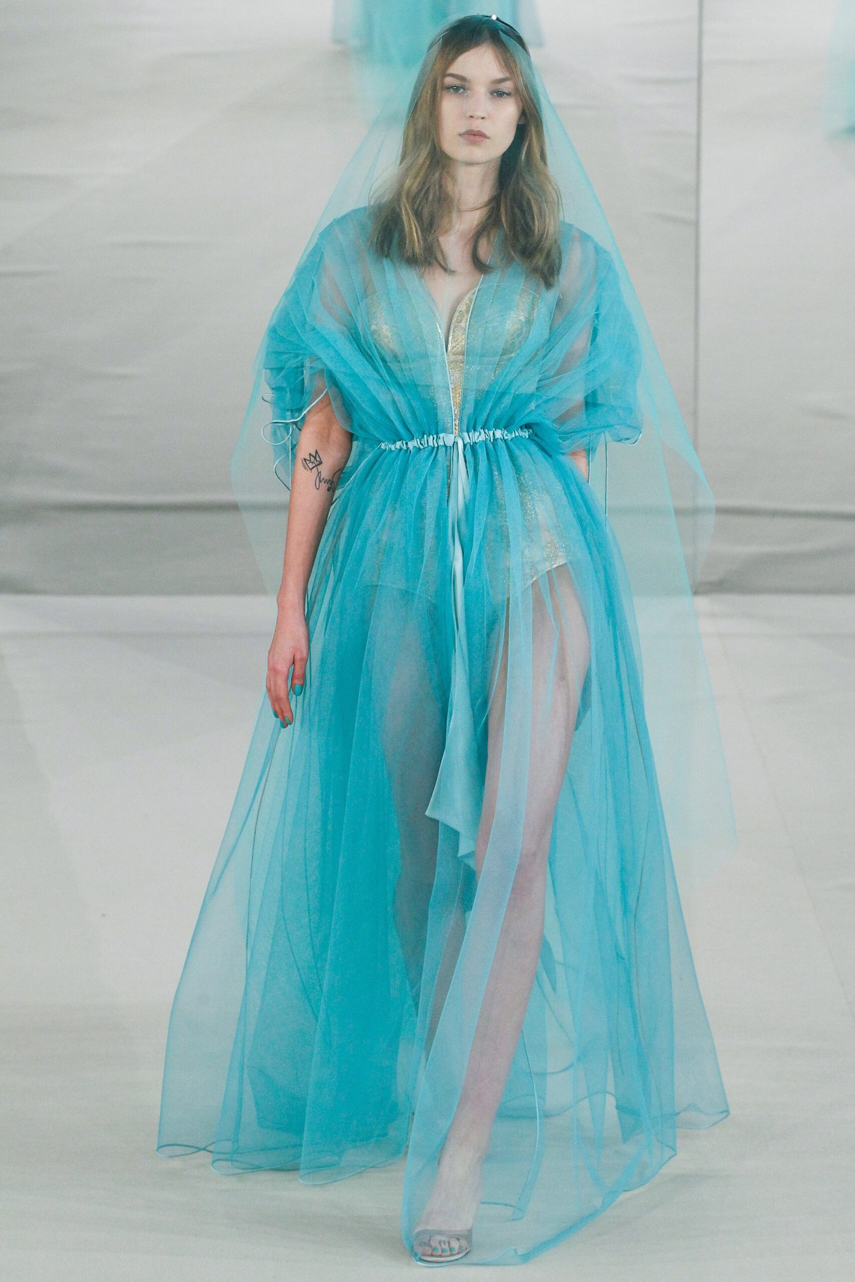 blue chiffon sleeveless v-neck relaxed layered sheer dress