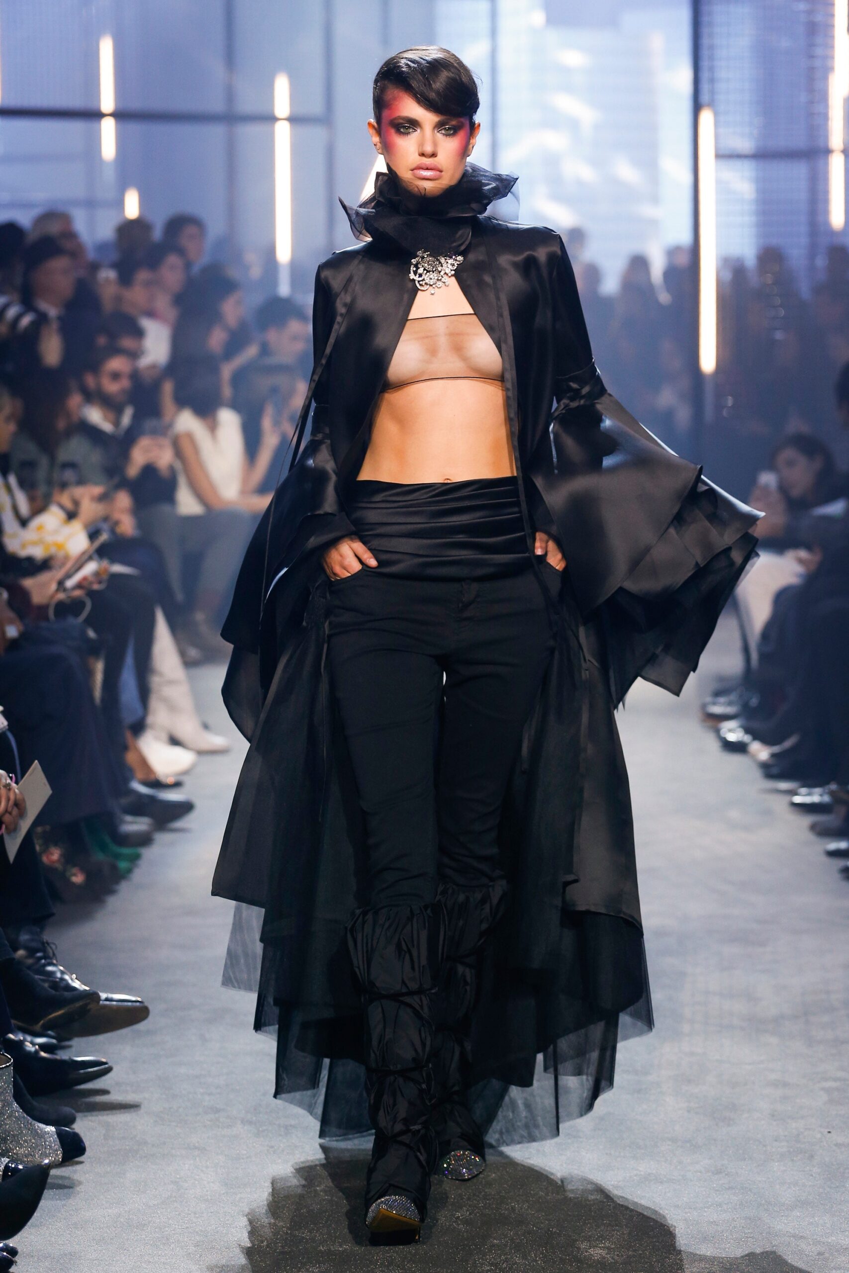 black silk cape and fitted top