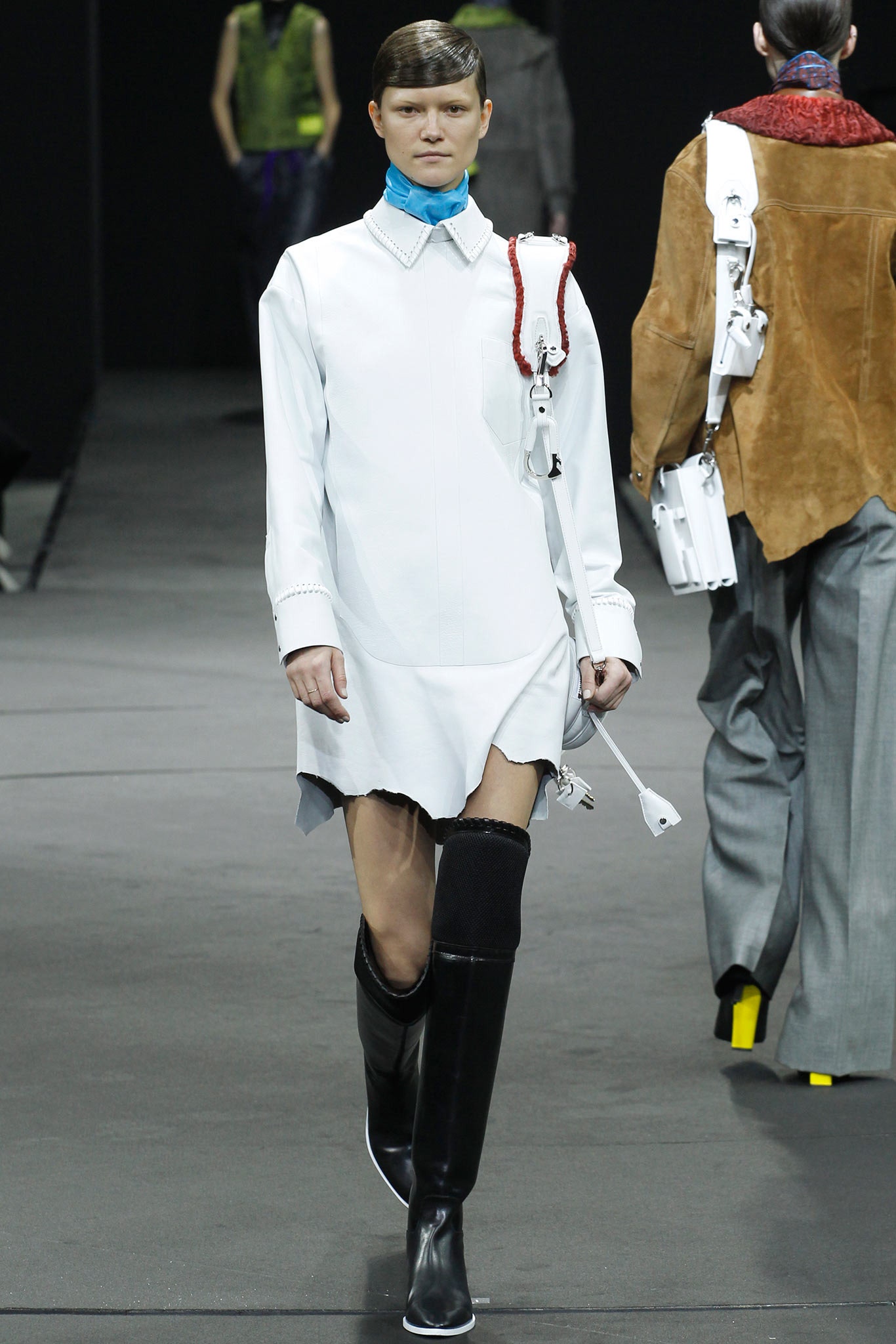 black leather fitted straight-leg boots