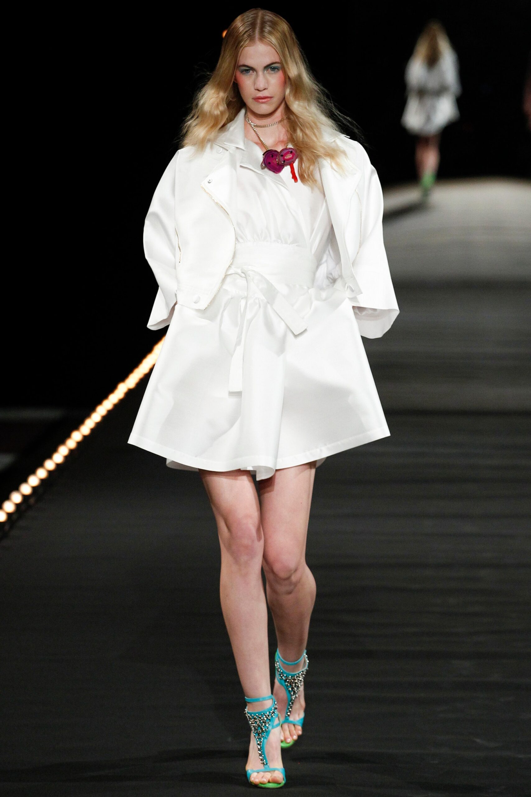 white silk mini dress with oversized jacket