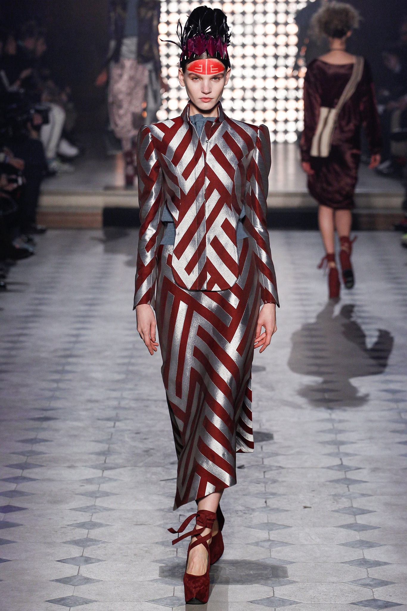 red and silver printed midi dress