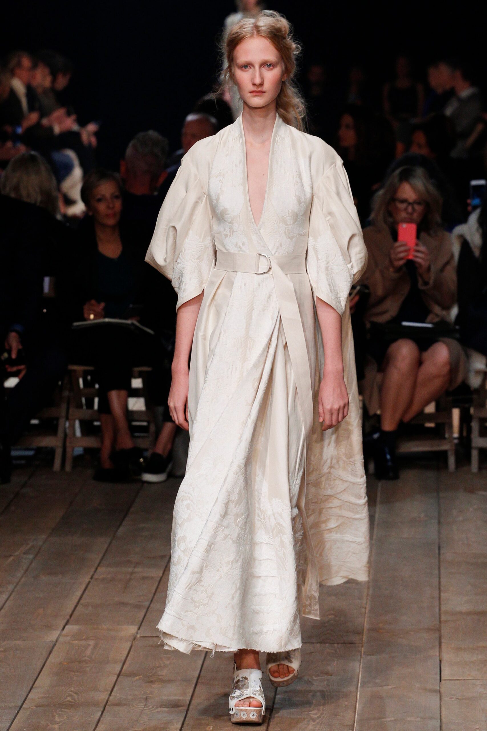 white silk draped maxi dress