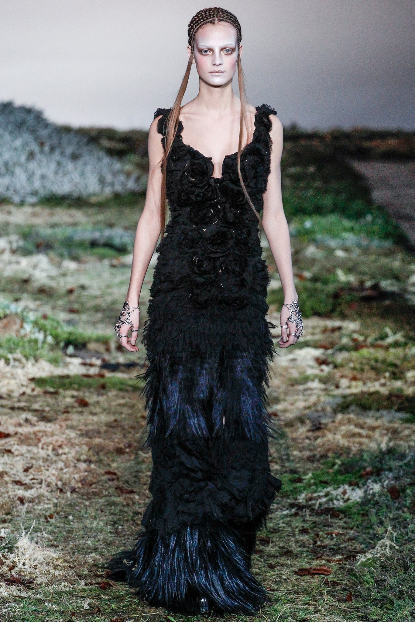 black silk ruffled gown