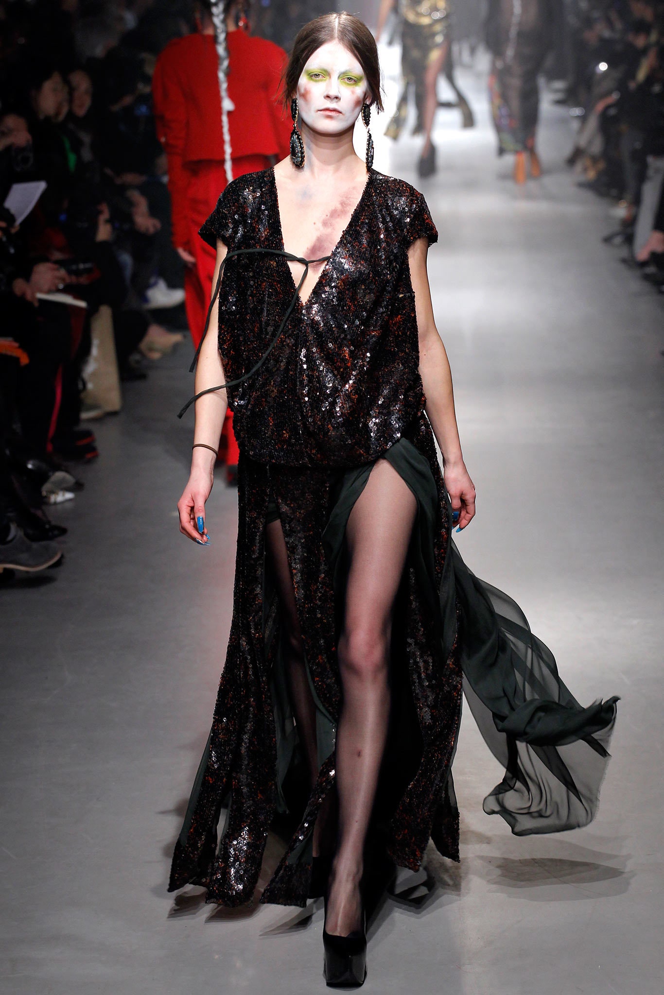 black sequin layered maxi dress