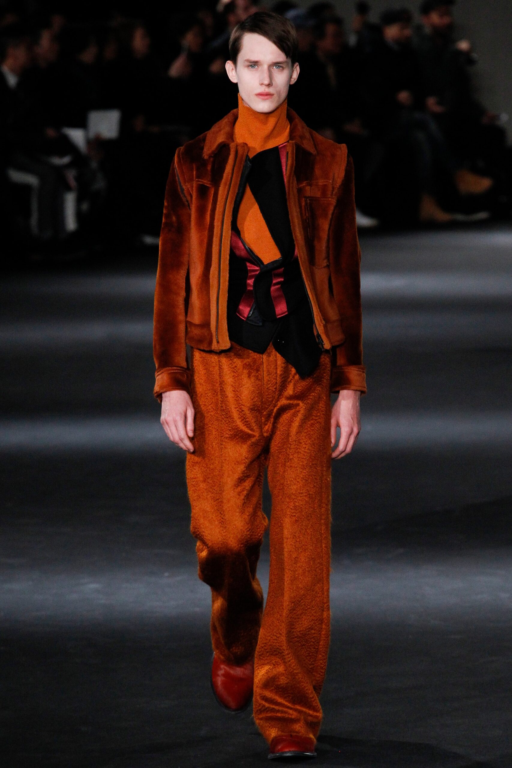 orange velvet jacket and pants